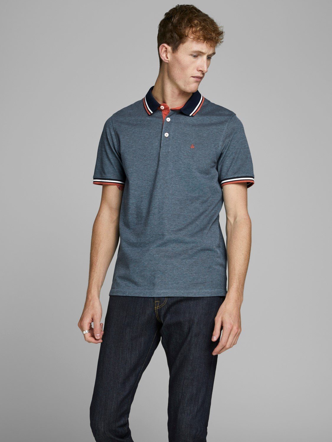 Cotton Polo Poloshirt Hemd JJEPAULOS Sommer 3613 Shirt Jack (1-tlg) Blau in Kragen Jones & Pique