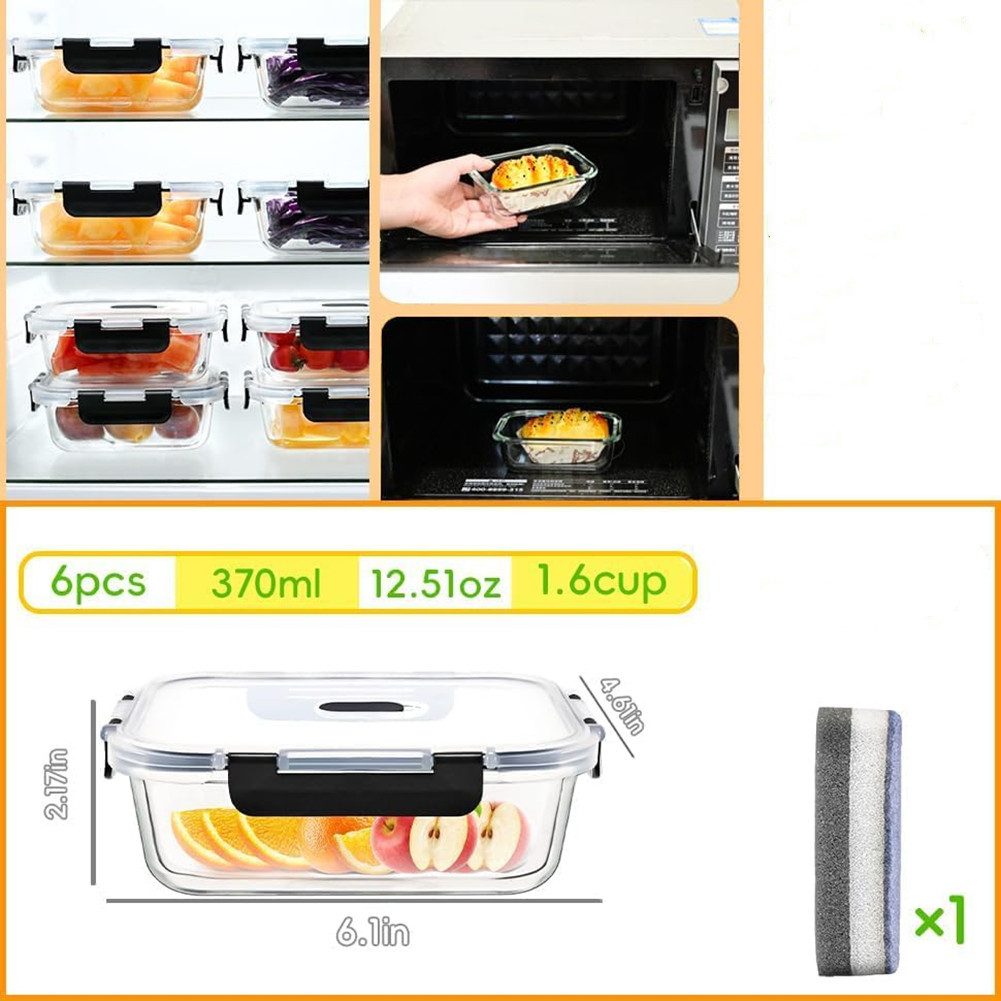 KingLux Frischhaltedose Meal Prep Boxen Glas,Vorratsbehälter Glas, Glasbehälter Mit Deckel, Borosilikatglas, (6-tlg)