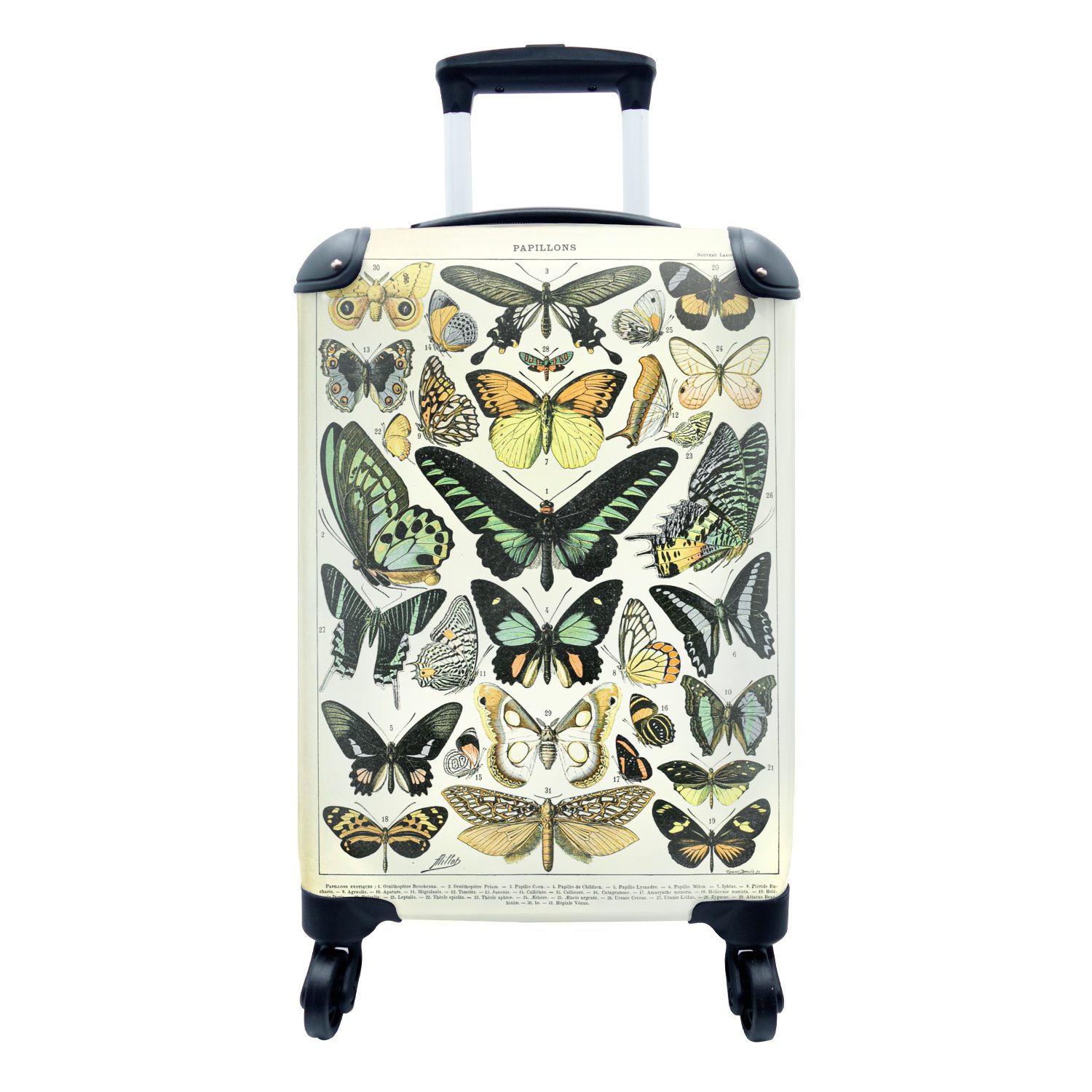 MuchoWow Handgepäckkoffer Schmetterling - Tiere - Vintage, 4 Rollen, Reisetasche mit rollen, Handgepäck für Ferien, Trolley, Reisekoffer