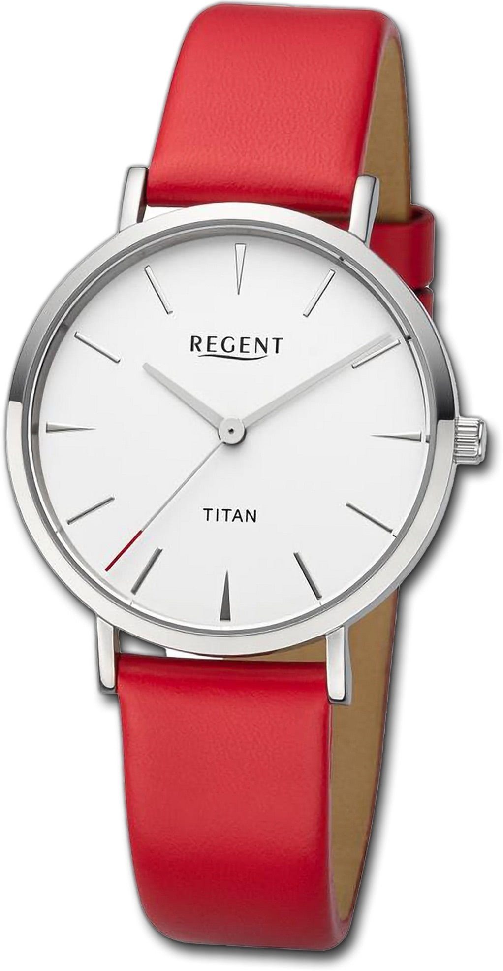 Armbanduhr Quarzuhr Analog, rundes groß Lederarmband rot, Regent (ca. Damen Gehäuse, 36mm) Damenuhr Regent extra