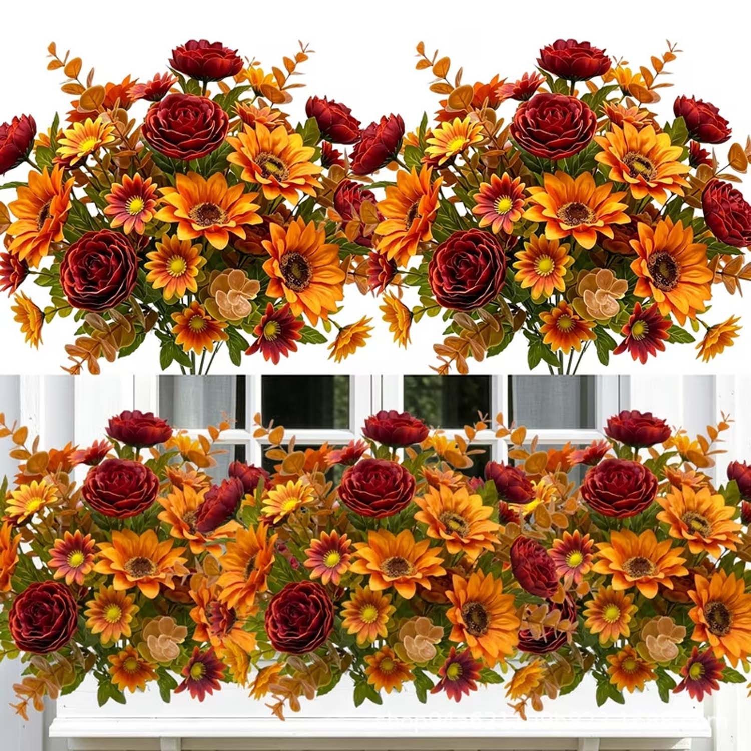 Kunstblumenstrauß 3 künstliche Herbstblumensträuße für Tisch, Hochzeit & Herbstdeko, Diwzbyn