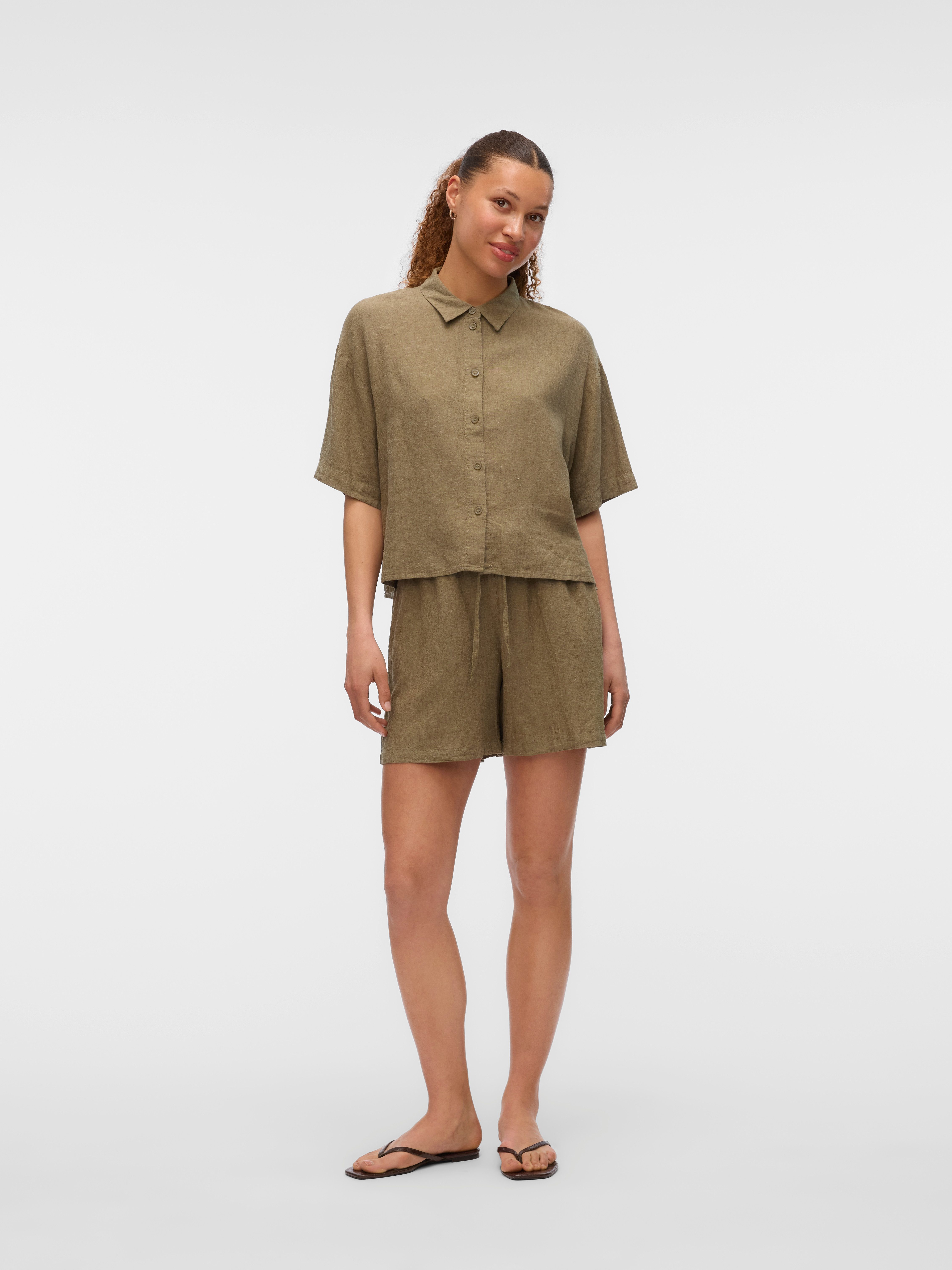 Vero Moda Hemdbluse VMLINN LINEN 2/4 SHORT SHIRT WVN NOOS