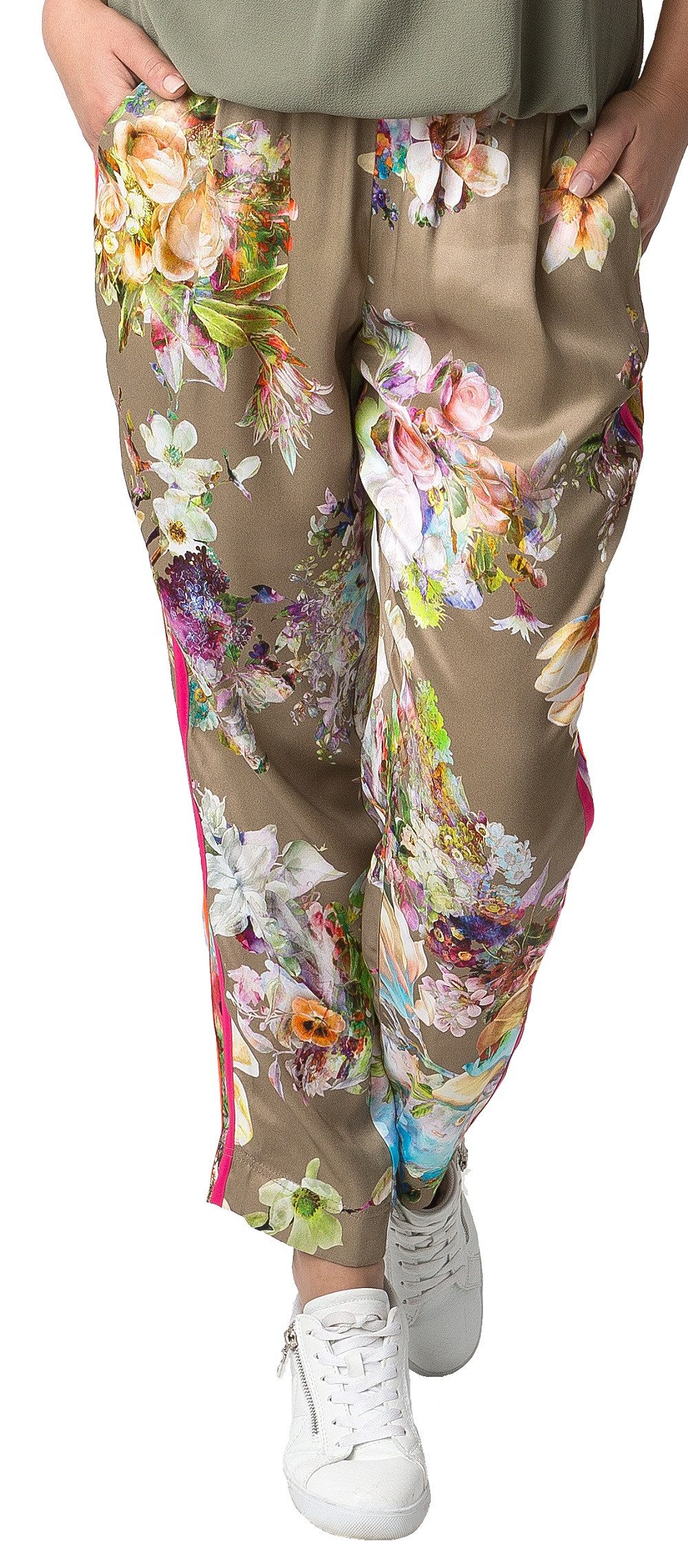 Stehmann Strandhose Zypern2, leichte Sommerhose im tropischen Blumendesign