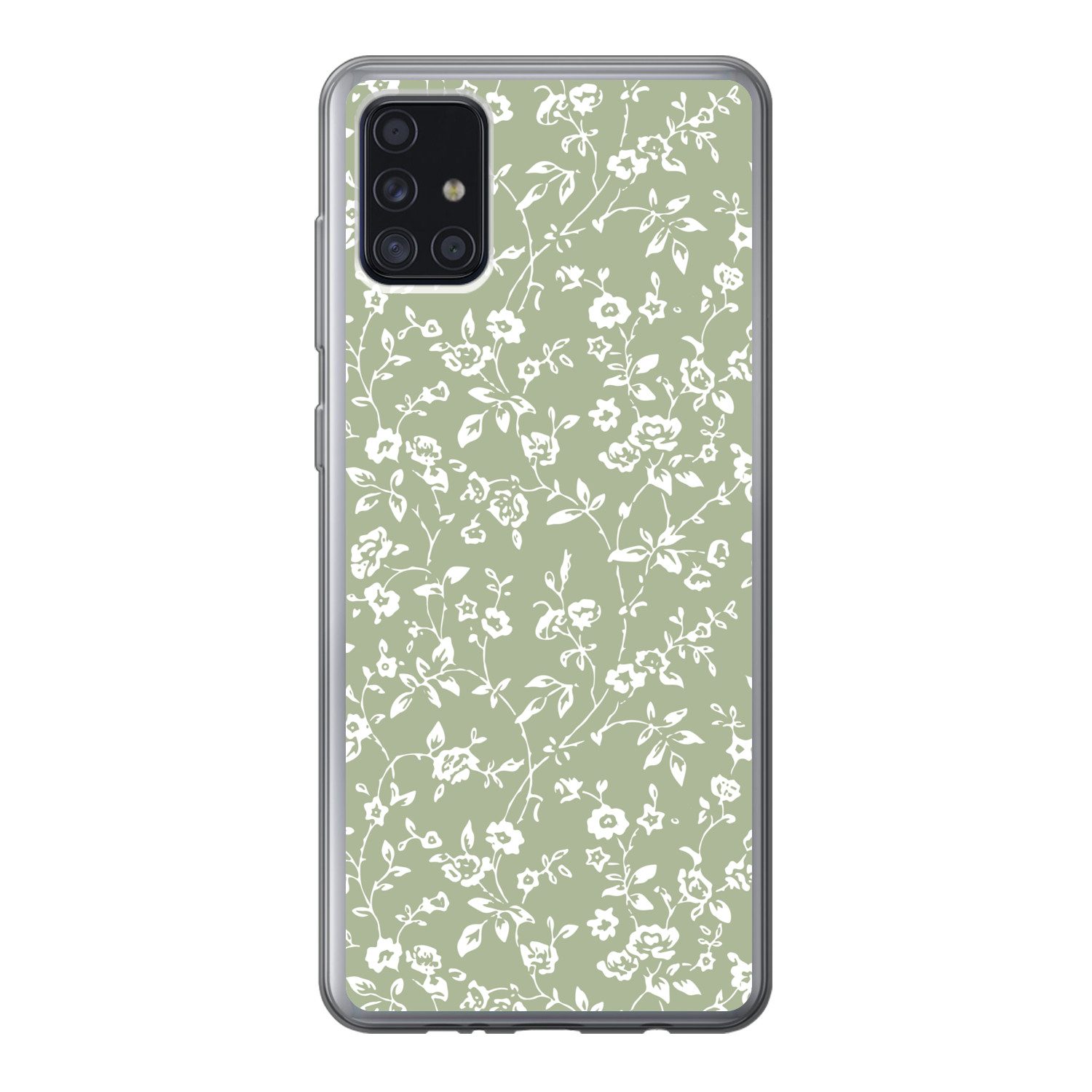 MuchoWow Handyhülle für Samsung Galaxy A52 5G Blumen - Druck - Grün - Weiß, Smartphone-Bumper, Print, Handy Schutzhülle Dünn