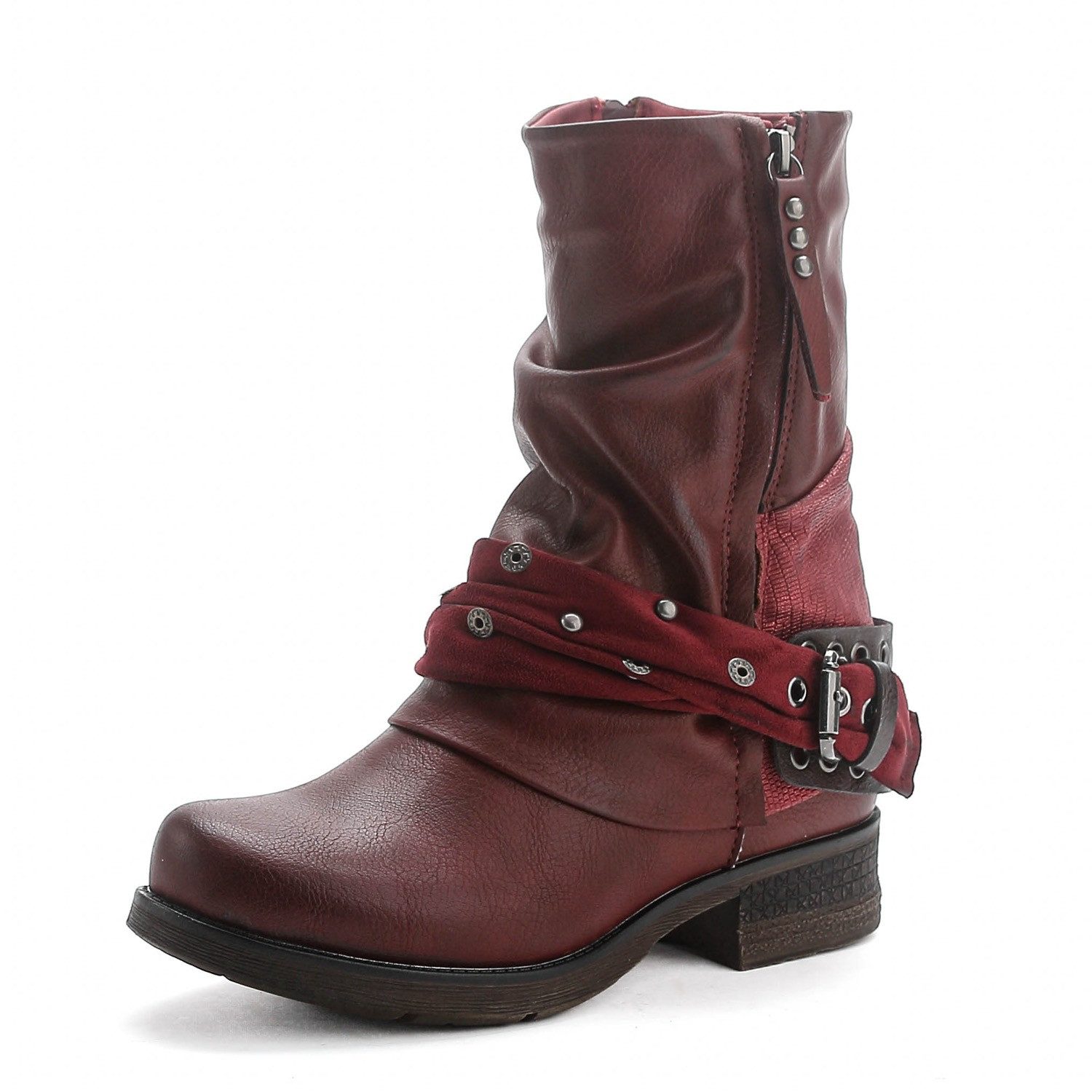 Pogolino ST04 Bikerboots Damen Biker Boots leicht gefüttert Nieten Stiefeletten