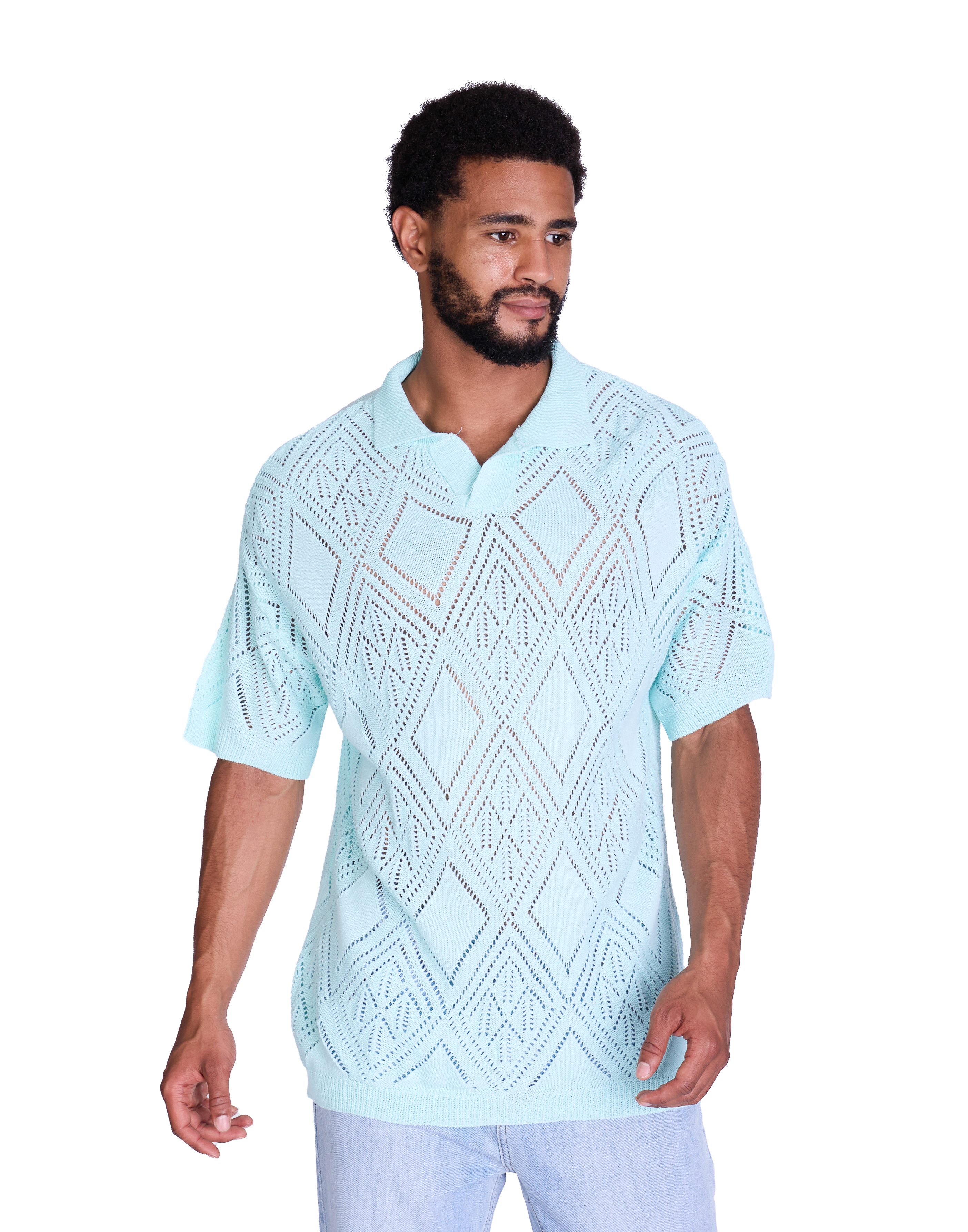Denim House Poloshirt Lässiges Herren Oversized Sommer Feinstrick Poloshirt Mint M