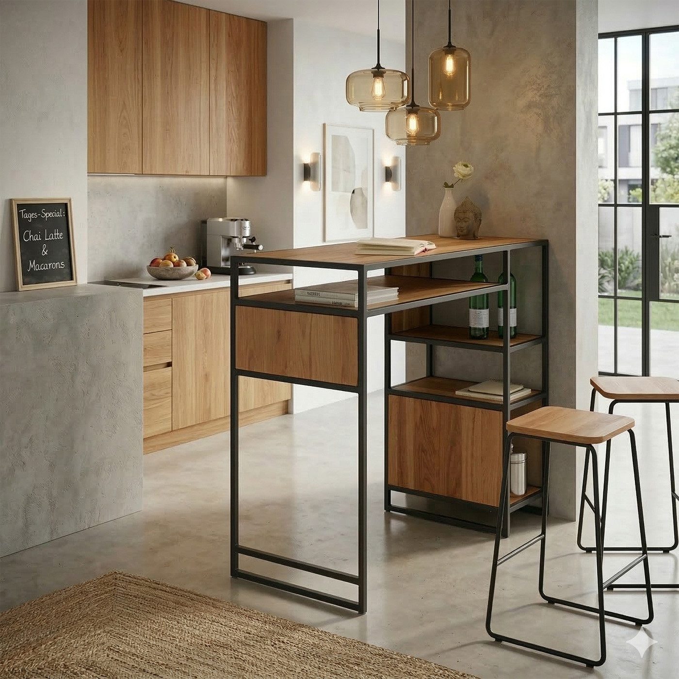 Möbel Akut Bartisch Bartisch Carlos Eiche massiv geölt Metallgestell schwarz