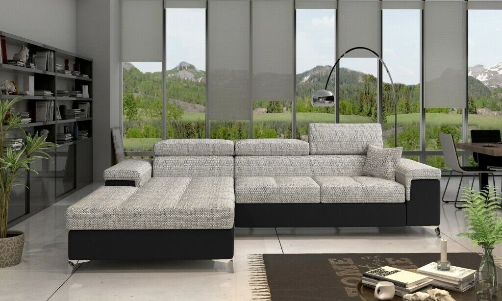 Ecksofa, Design Couch Grau/Schwarz L-Form Ecksofa JVmoebel Wohnlandschaft Sofa Stoff Modern