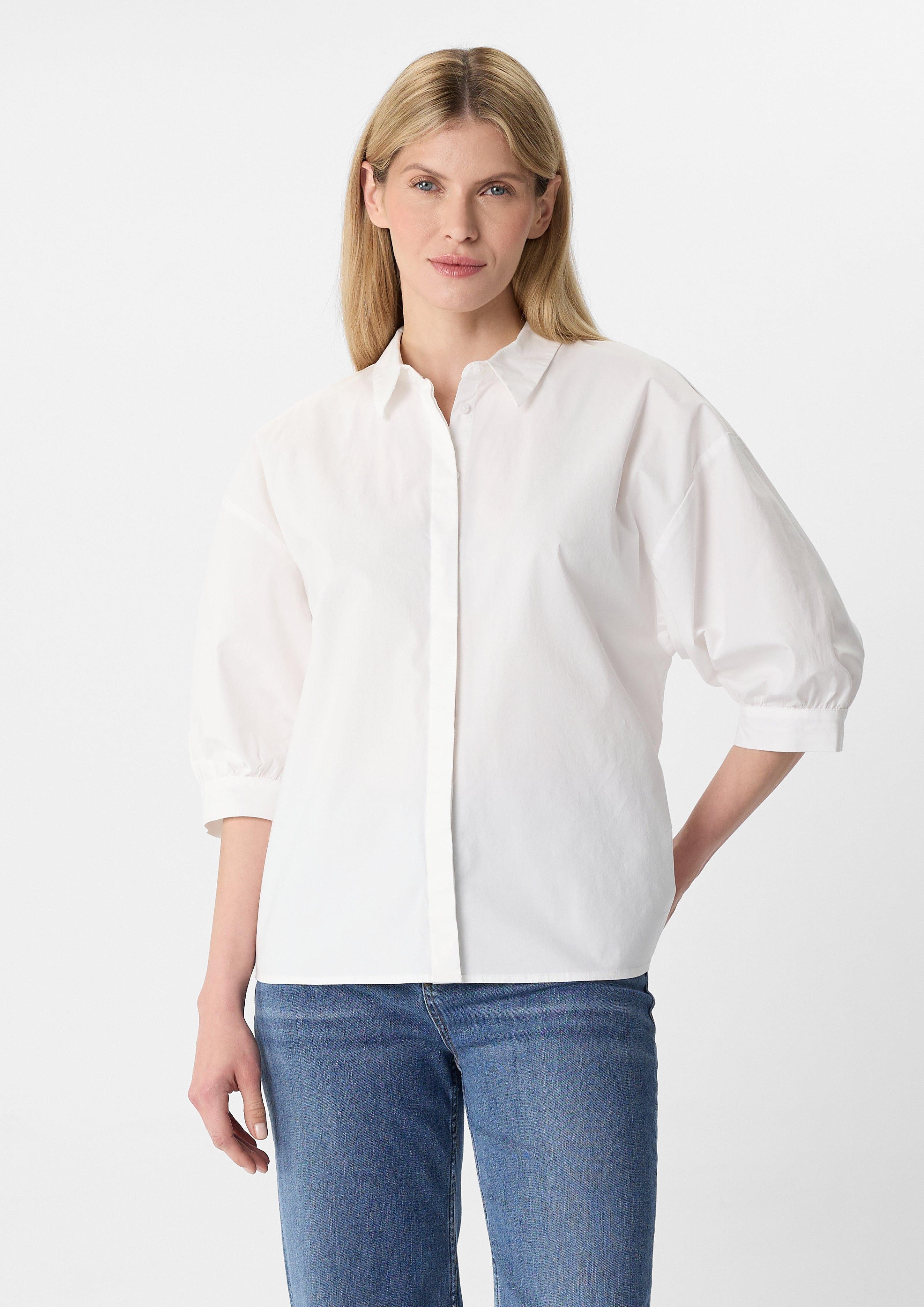 3/4-Arm-Shirt Hemdbluse aus Popeline im Loose Fit