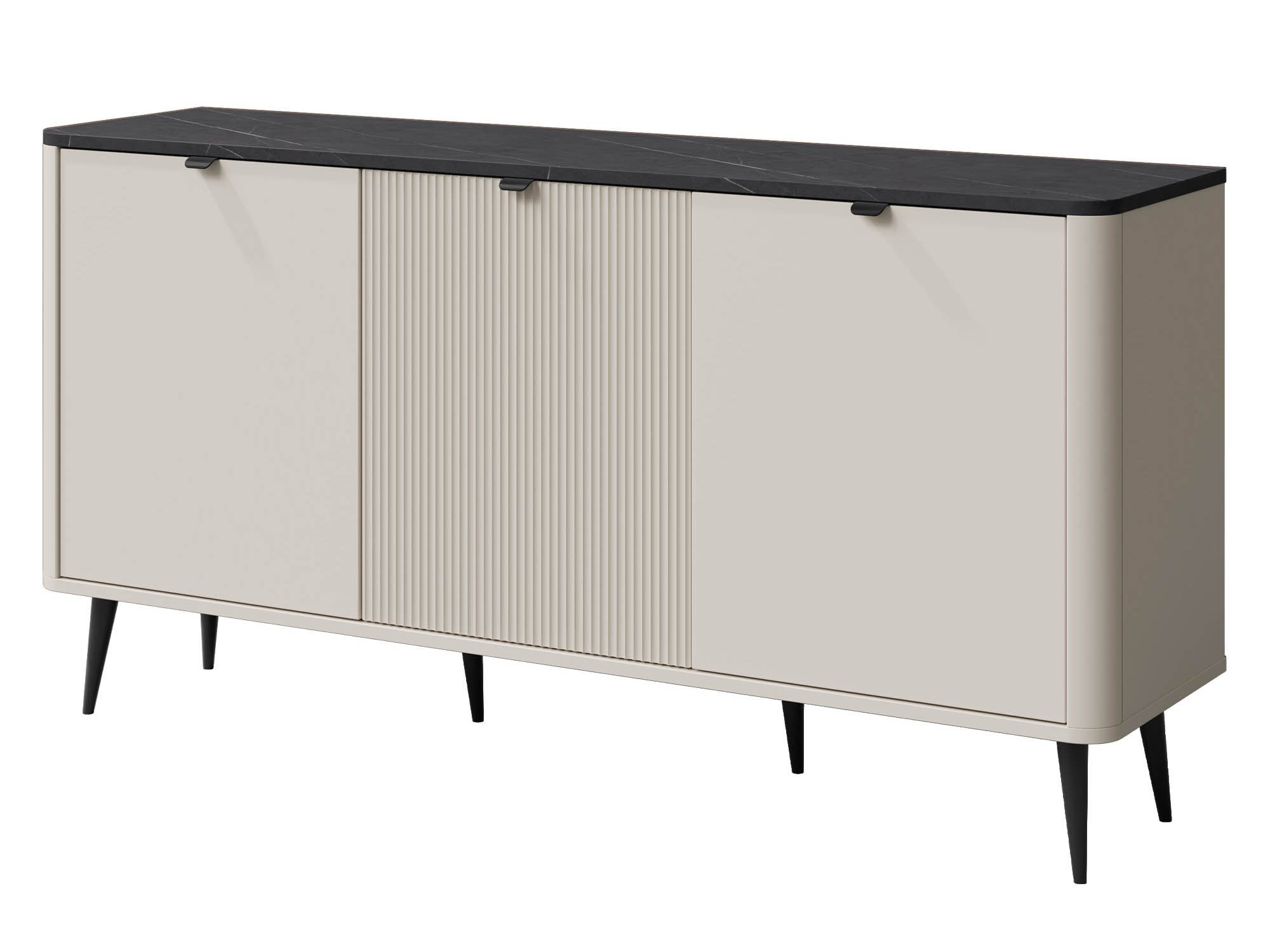 Beautysofa Sideboard MIA 160 cm, 3-türig mit geriffelter Front, Soft-Close (Metallgriffe, 18 cm hohe Metallfüße), Soft-Close-Funktion
