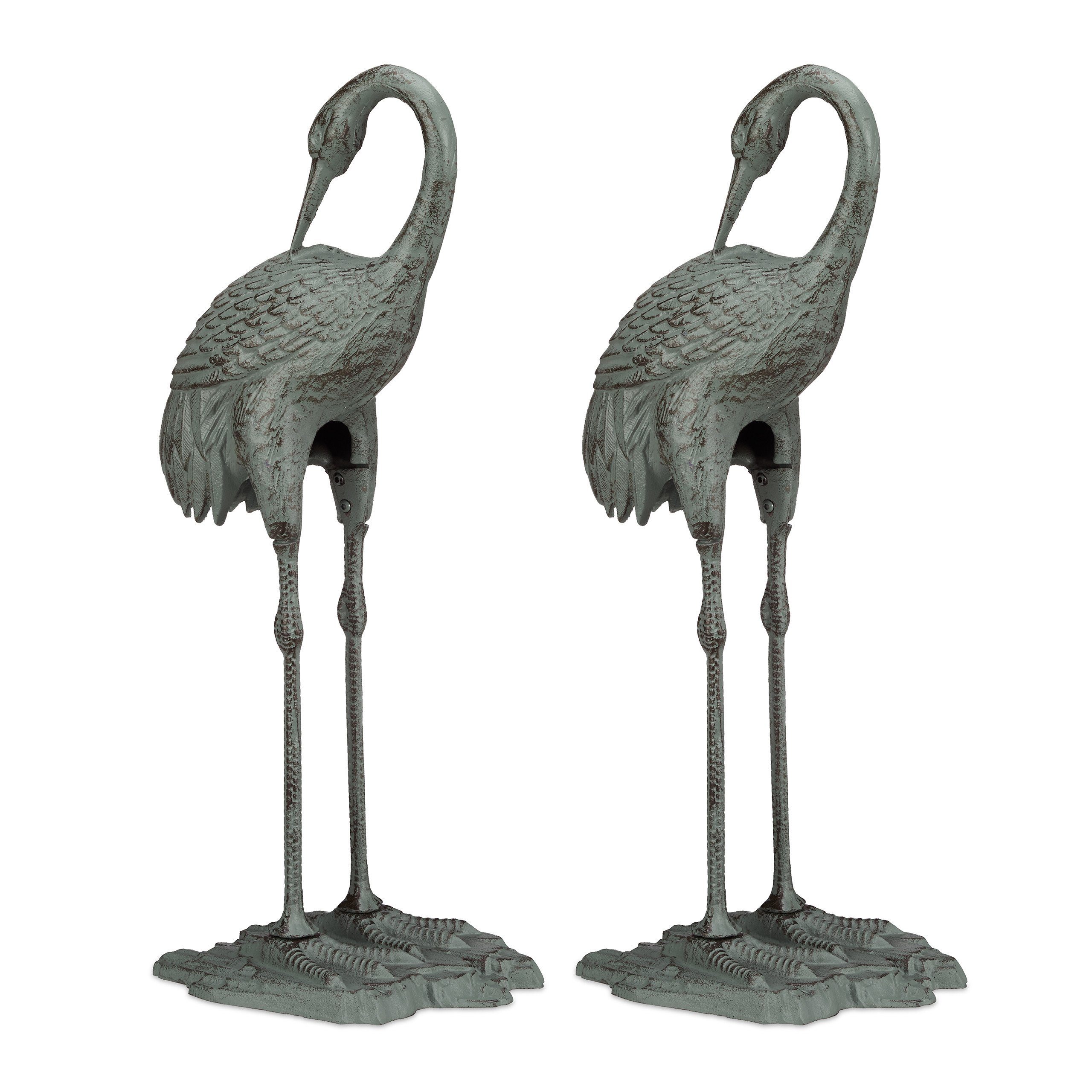 Gartenfigur 2 x Dekofigur Kranich Gusseisen