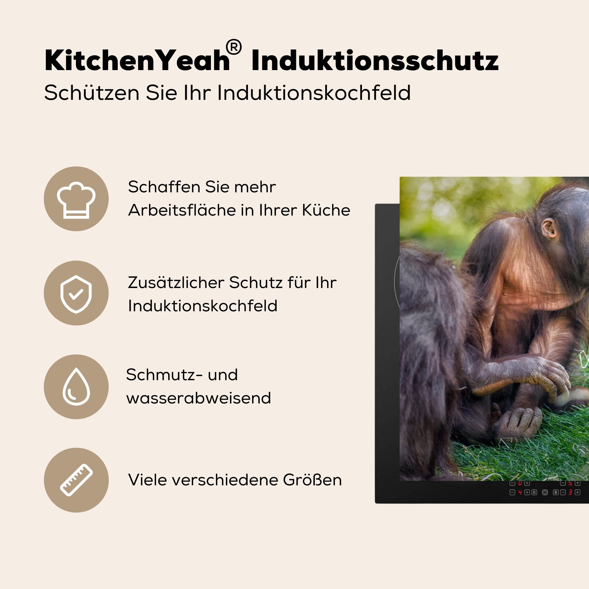 MuchoWow Herdblende-/Abdeckplatte Affen - - Tiere (1 die Familie, Schutz für tlg), 81x52 küche, cm, Ceranfeldabdeckung Vinyl, Induktionskochfeld