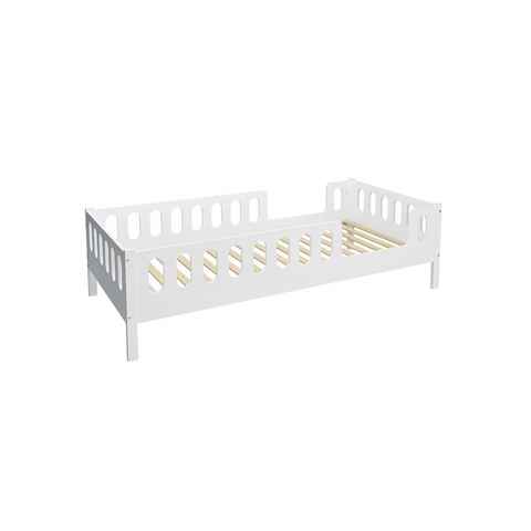 CADANI Kinderbett LARS 200x90 cm - Weiß (abnehmbarer Rausfallschutz), Bodenbett, einfache Montage, integrierter Lattenrost, Montessori
