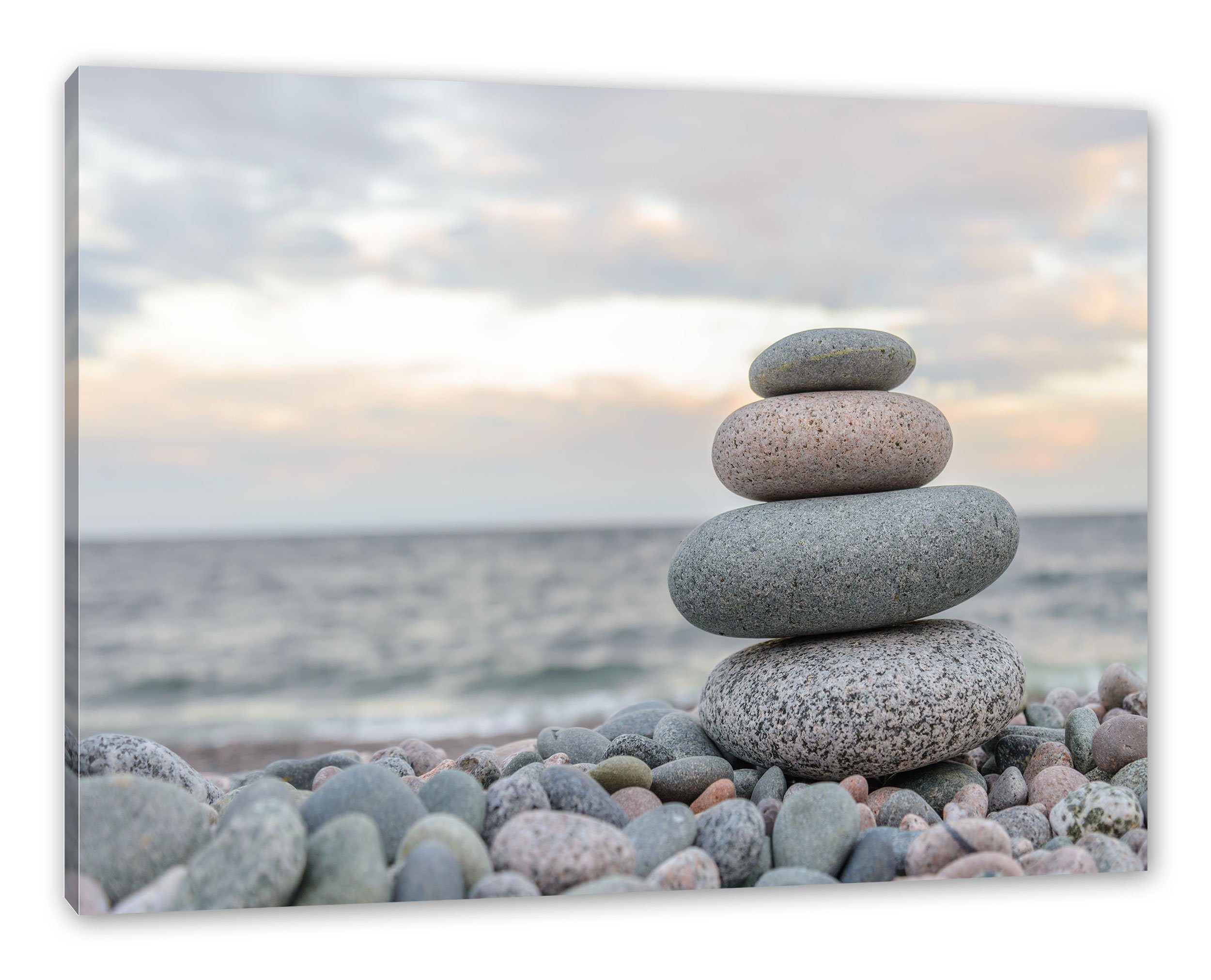 Pixxprint Leinwandbild Steinturm am Strand, Steinturm günstig online kaufen