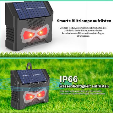 yozhiqu Ultraschall-Tierabwehr Solar-Tiervertreiber mit LED-Licht,IPX66 wasserdicht,wiederaufladbarer, 1-tlg., mit rotem und weißem Blitz, geeignet für Gärten und Innenhöfe
