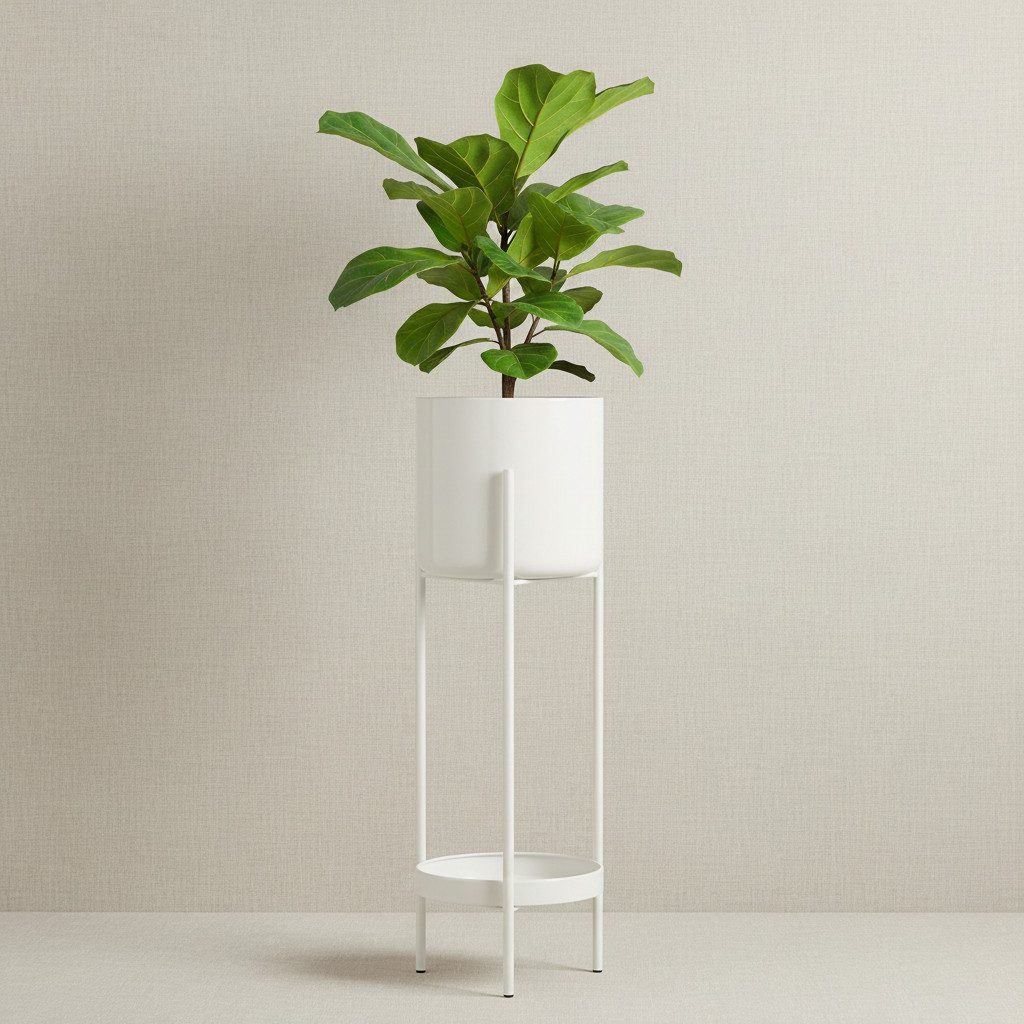 Mica Decorations Blumenständer Pflanzständer Metall weiß mit Blumentopf Ø19 cm Höhe 60 cm, glänzend, geeignet für Topfpflanzen