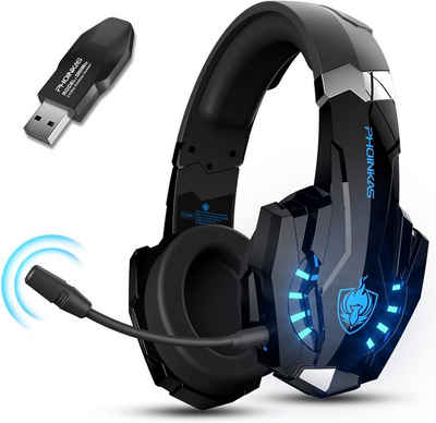 PHOINIKAS Gaming-Headset (7.1-Surround-Sound, Kabellos headset, Kabelloses Gaming-Headset für PS4/PS5/Switch/PC/Mobiltelefon/Laptop)