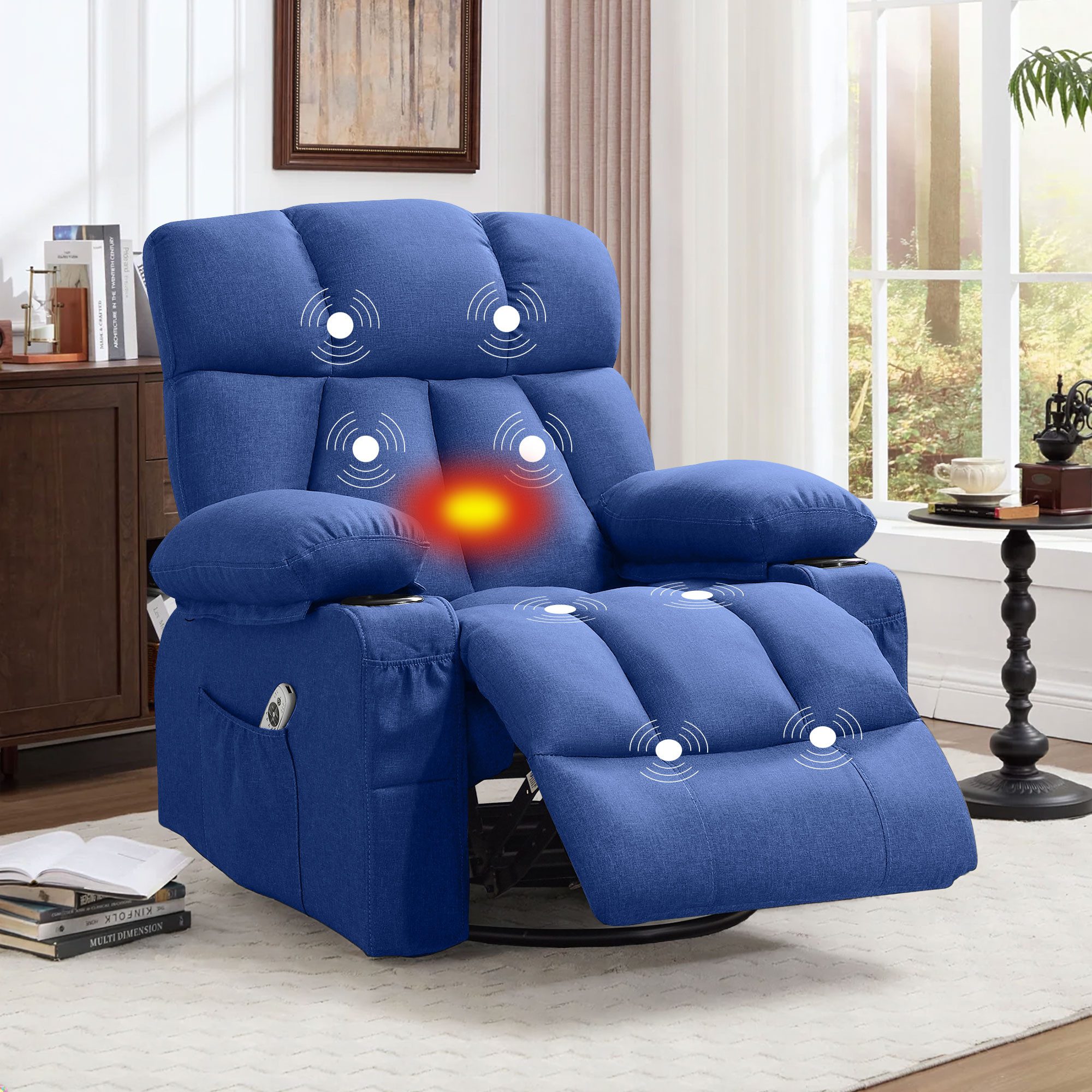 bosmiller Massagesessel Relaxsessel Elektrisch Fernsehsessel mit Liegefunktion (1-St), Oversize Massagesessel mit Wärmefunktion, blau