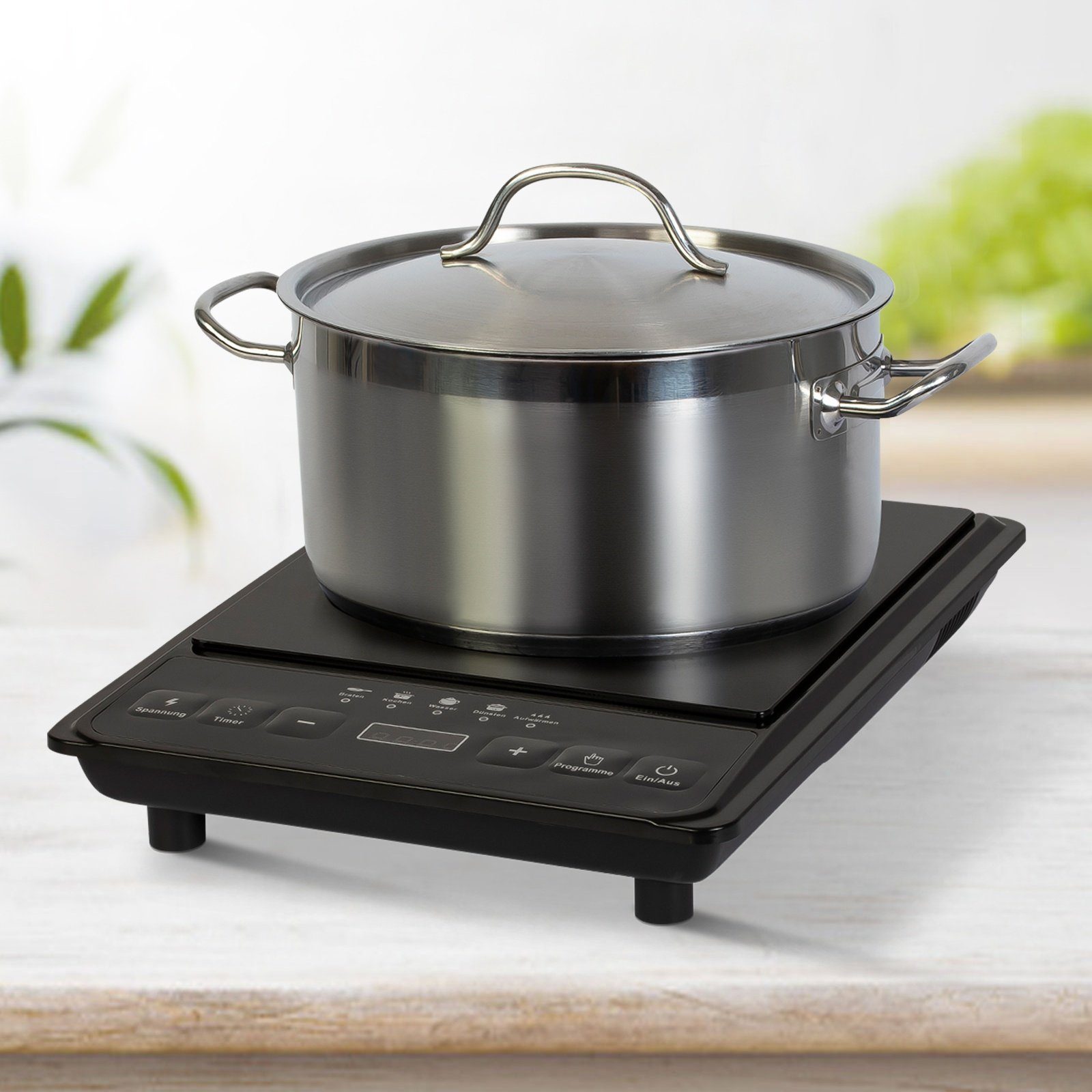 Grafner Einzel-Induktionskochplatte Kochplatte Induktion Camping 2000 Watt, 2000 Watt, schwarz mit Timer