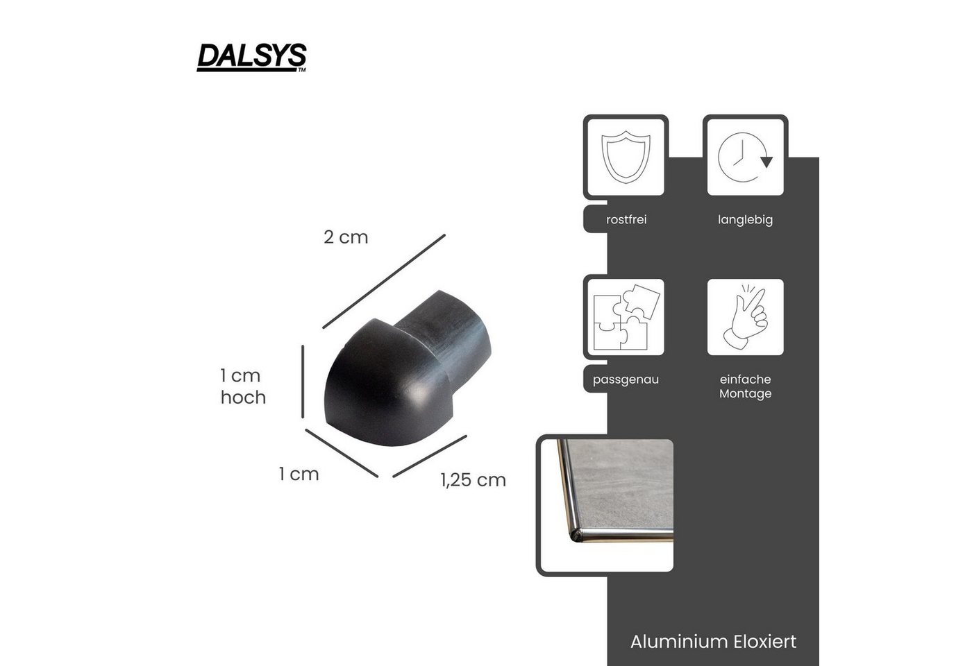 Thumbnail - Dalsys Profil (Außeneck für Fliesenschiene, 1-St., (eloxiert), Viertelkreisprofil