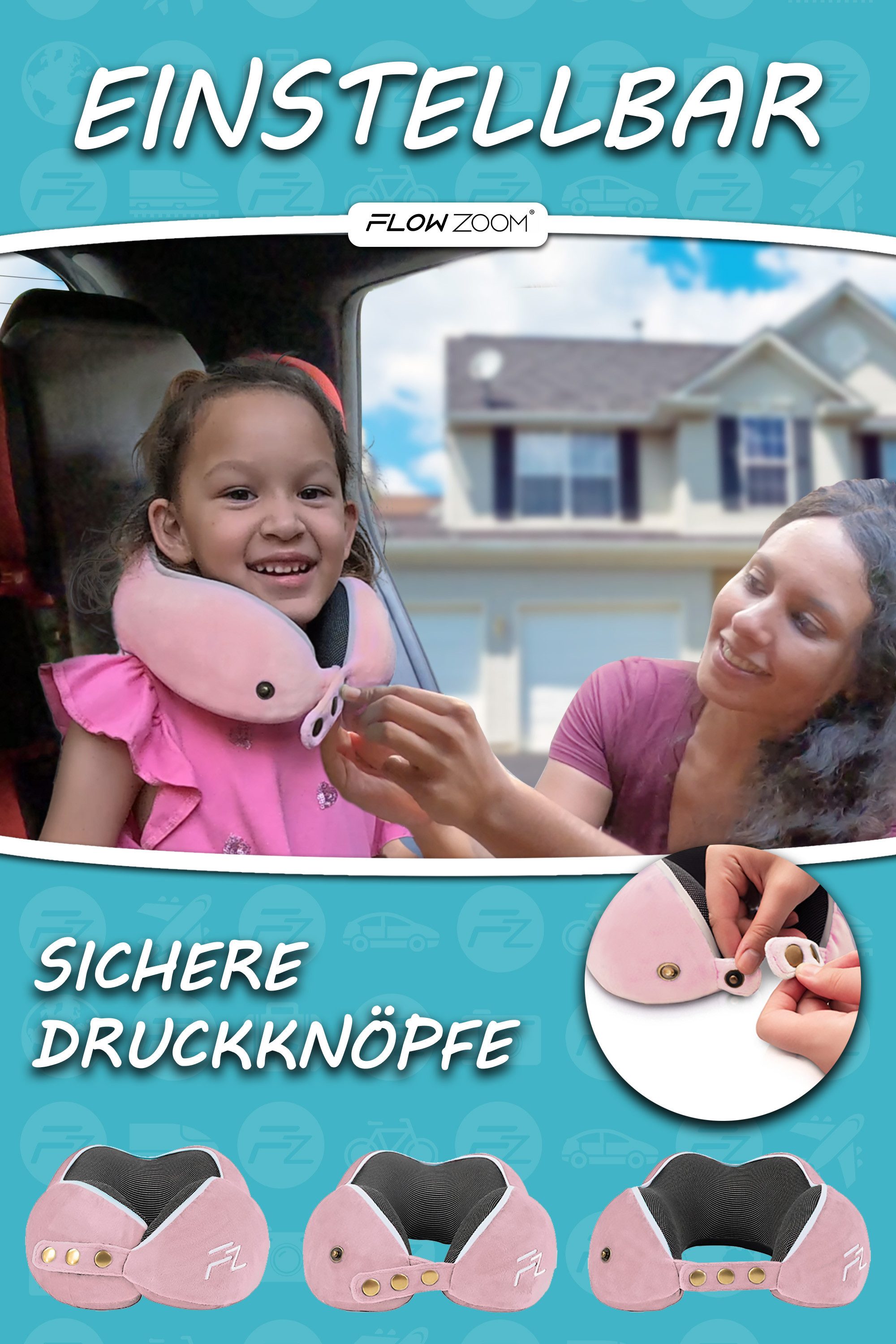 FLOWZOOM Nackenhörnchen COMFY KIDS Nackenkissen Kinder – Reisekissen Memory-Schaum, Kinder-Reisekissen Memory-Foam - Nackenhörnchen Kinder – Bild 3 von 5