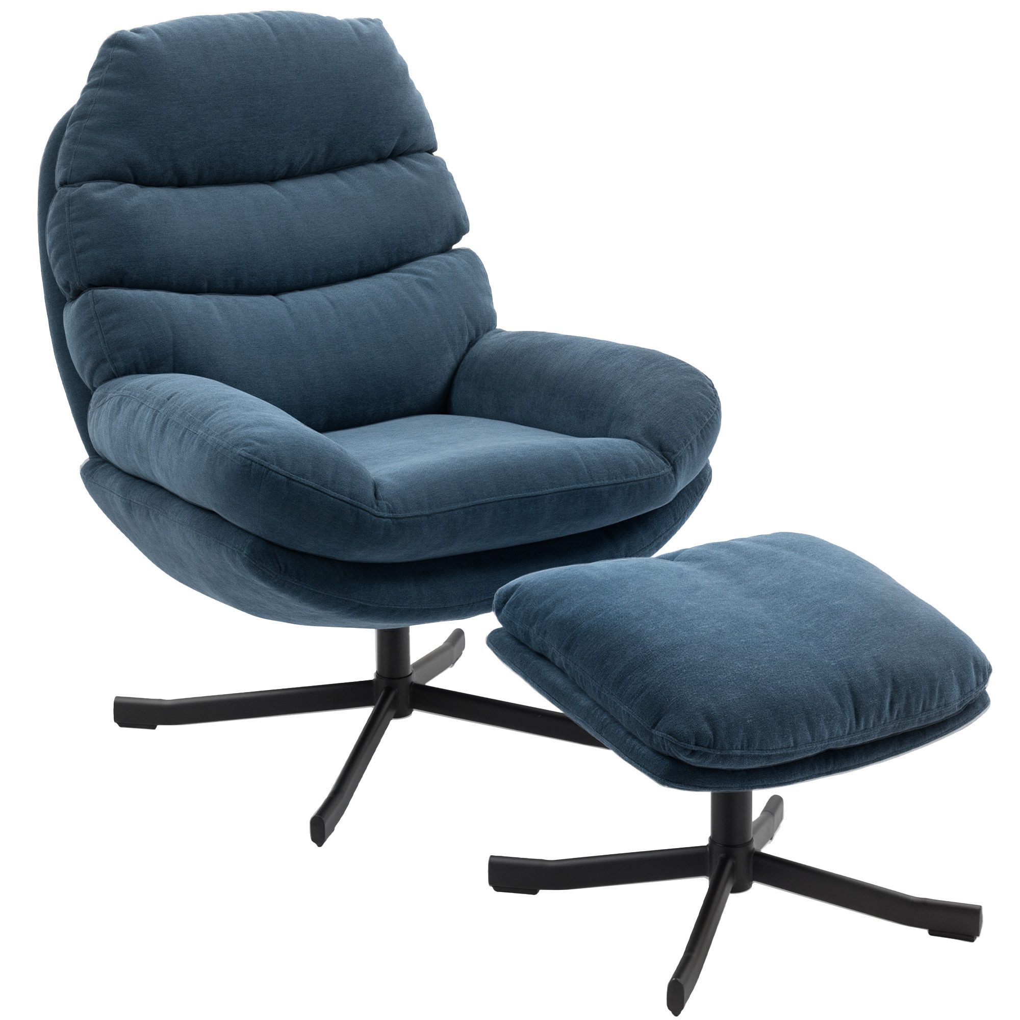 HOMCOM Relaxsessel mit Chenille-Stoff (Modern Fernsehsessel, 2-St., Loungesessel mit Hocker), für Wohnzimmer, Schlafzimmer, Blau