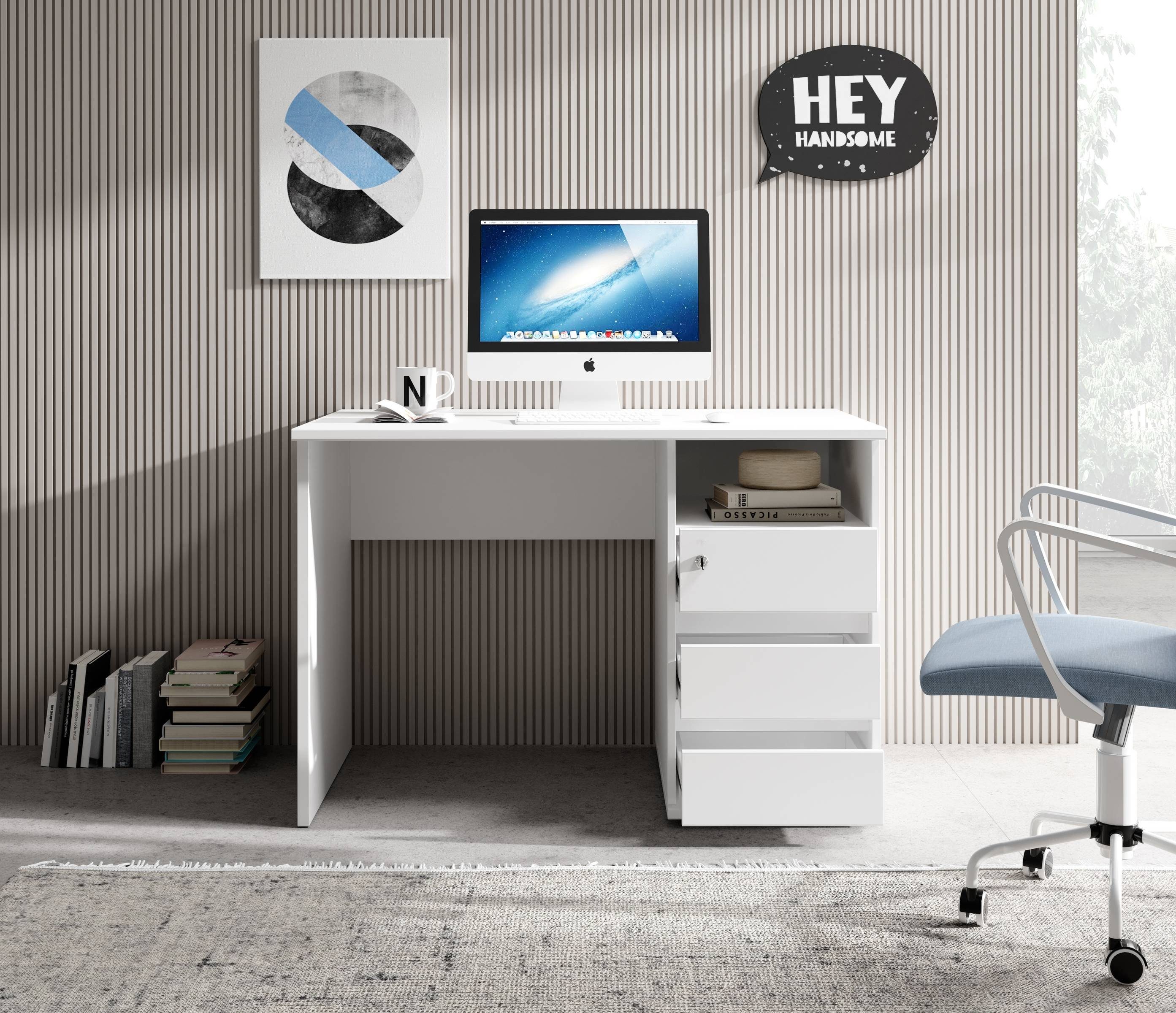 PREISBRECHER Schreibtisch Flinn, in Weiß Schubladen. (BxHxT) mit 110x75x65 Abmessungen 3 cm matt
