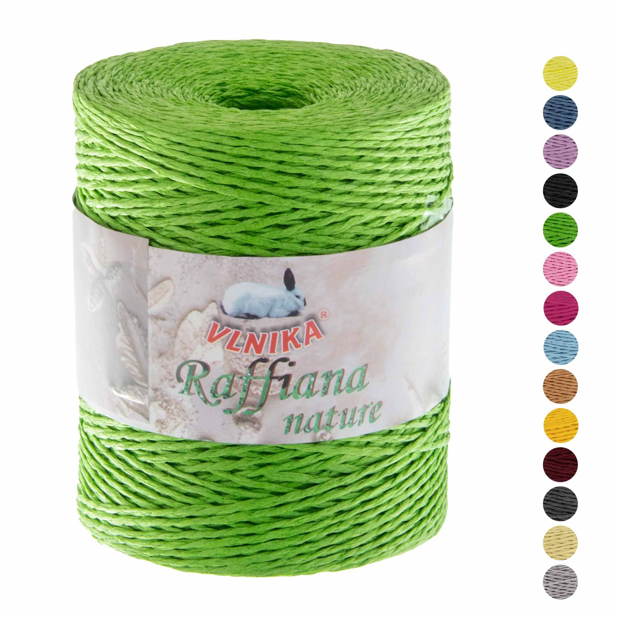 VLNIKA 200g Papiergarn Raffiana Nature zum Häkeln Bastband Farbwahl Häkelwolle, 330 m (Einzelknäuel), gelbgrün