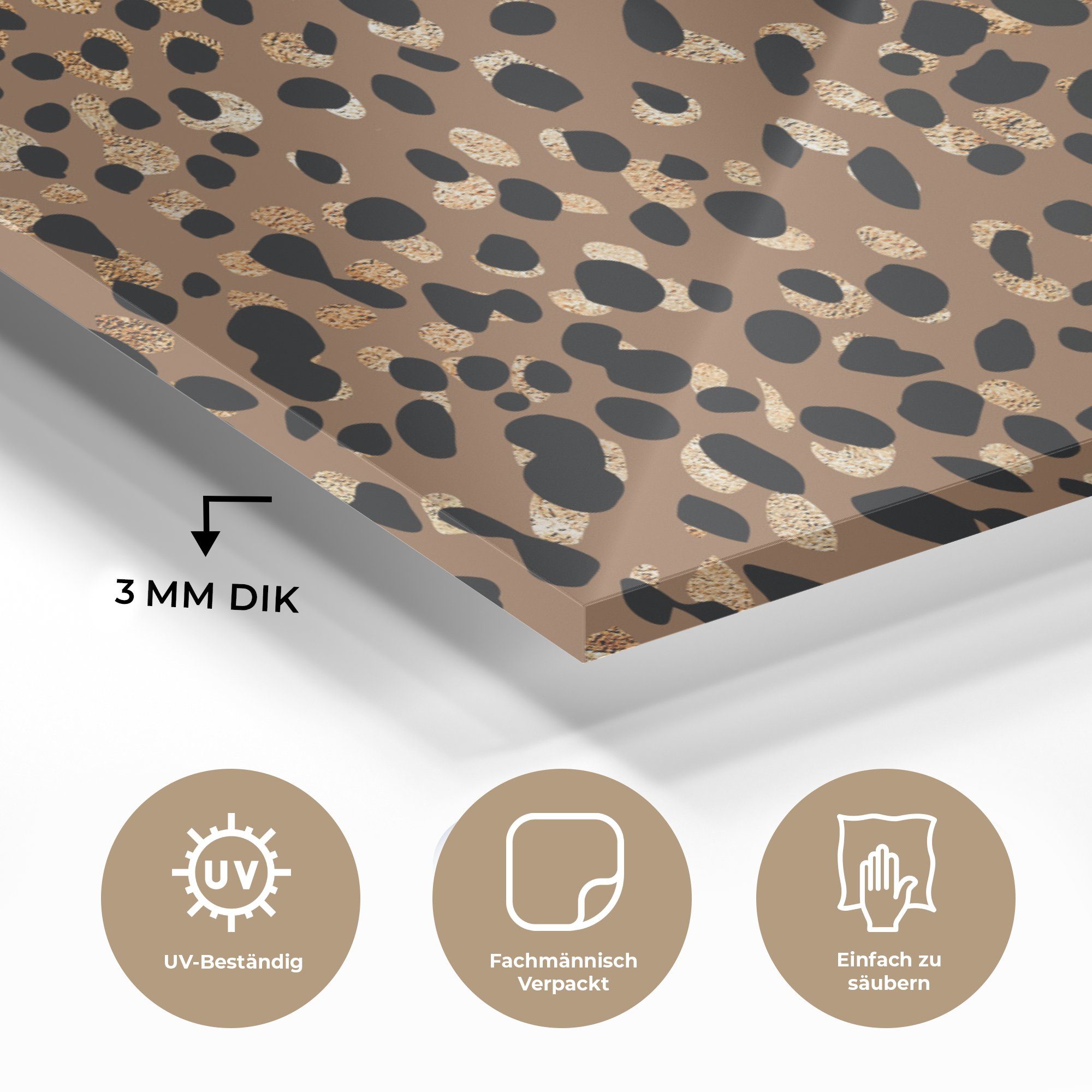 Braun, Foto Wanddekoration (1 Glas - Tiermuster - - auf Glas Leopard - MuchoWow - Acrylglasbild Gold Glasbilder Wandbild St), - auf Bilder