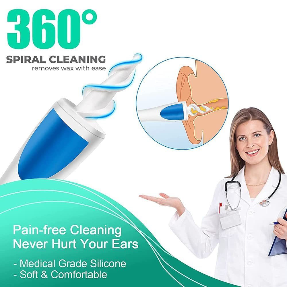 XDeer Ohrenreiniger Ohrenschmalz Entferner,Spiral Ohrenreiniger mit 16 Ersatzköpfen, Sicher,Weich,360 Grad Spirale Silikon,Ohr Schmalz Reiniger kit