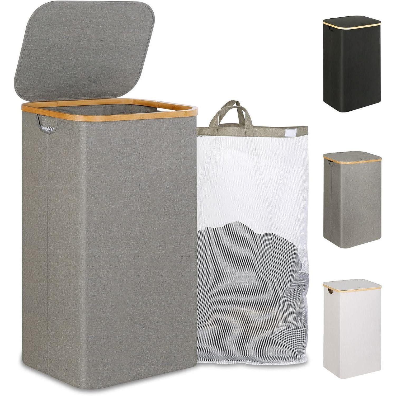 LuxusKollektion Wäschekorb Wäschekorb XL mit Deckel und 110L Innentasche Grau