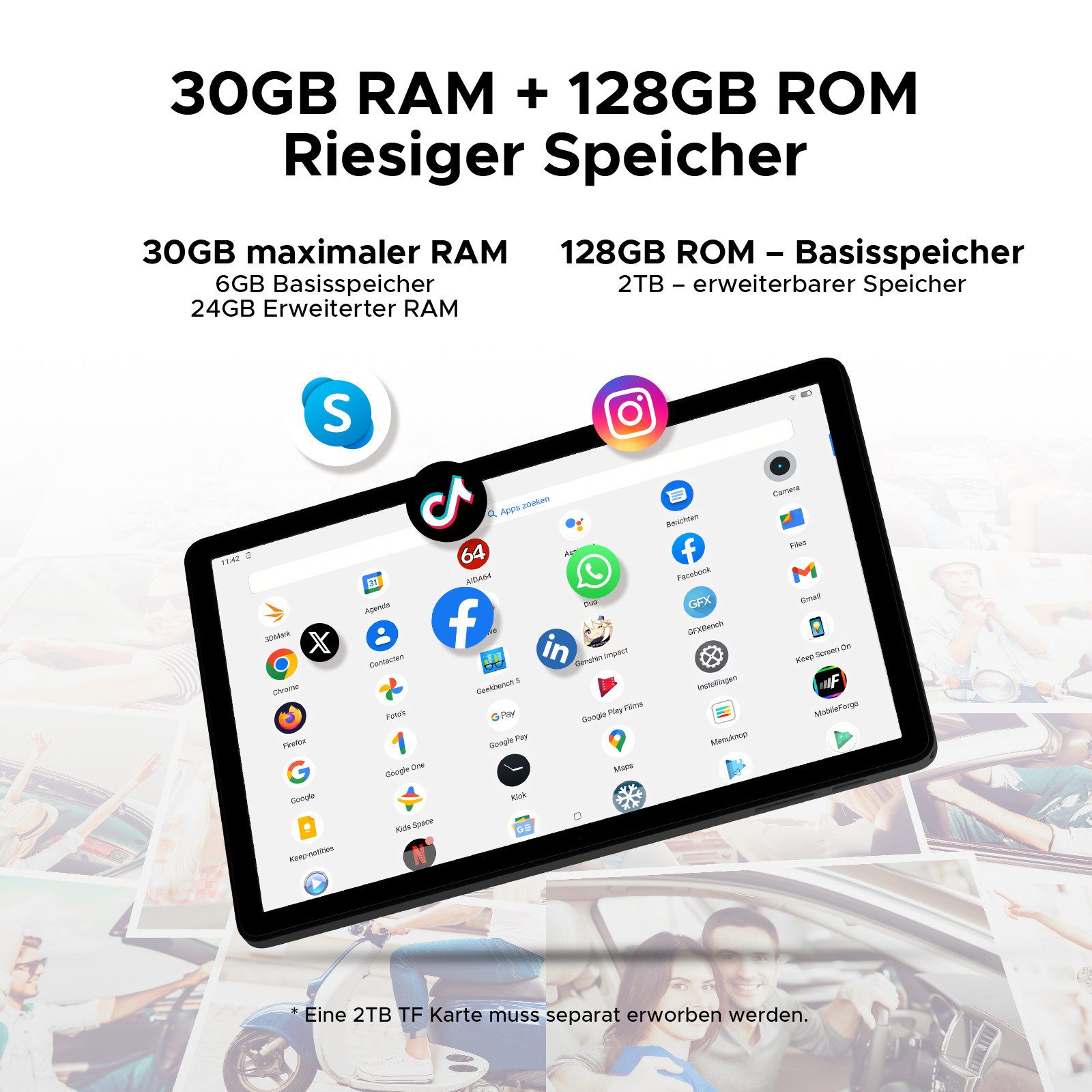 DOOGEE TAB A9 PRO+ Android 11" HD Gaming Tablet 6GB+128GB /2TB Android Tablet (11", 128 GB, Android 15, 8580 mAh Akku, 13 MP + 5 MP, WiFi 5, Widevine L1, GPS, Face ID, OTG)