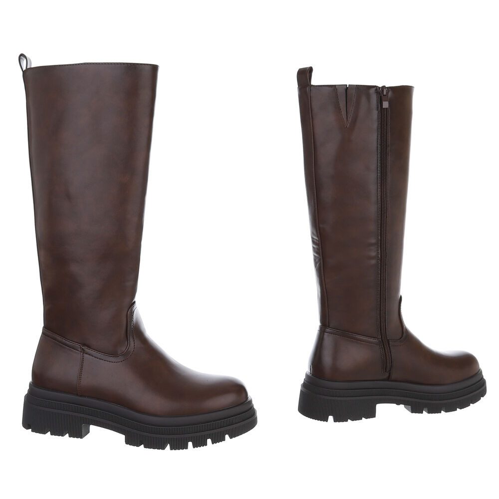 Ital-Design Modischer Damen Stiefel mit voluminösem Absatz Plateaustiefel (90153026) Blockabsatz Stiefel in Braun