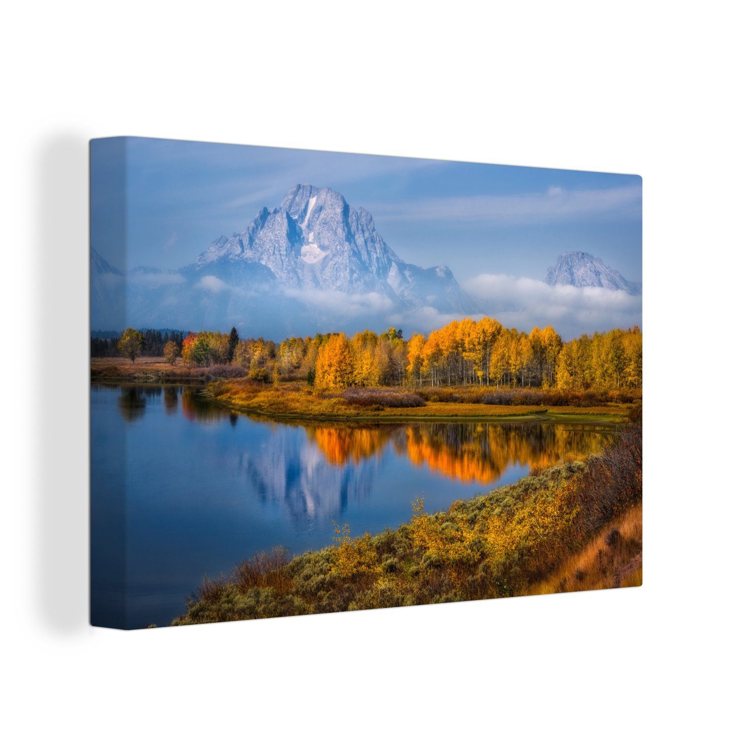 Park, Nebelbank See Wandbild 30x20 Teton St), hängt Wanddeko, OneMillionCanvasses® Leinwandbilder, Grand (1 über cm Eine National Aufhängefertig, Leinwandbild im dem