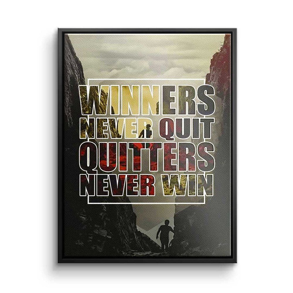 weißer Leinwandbild DOTCOMCANVAS® Mindset Never - Winner Quit - Premium Motivation Rahmen - Leinwandbild,