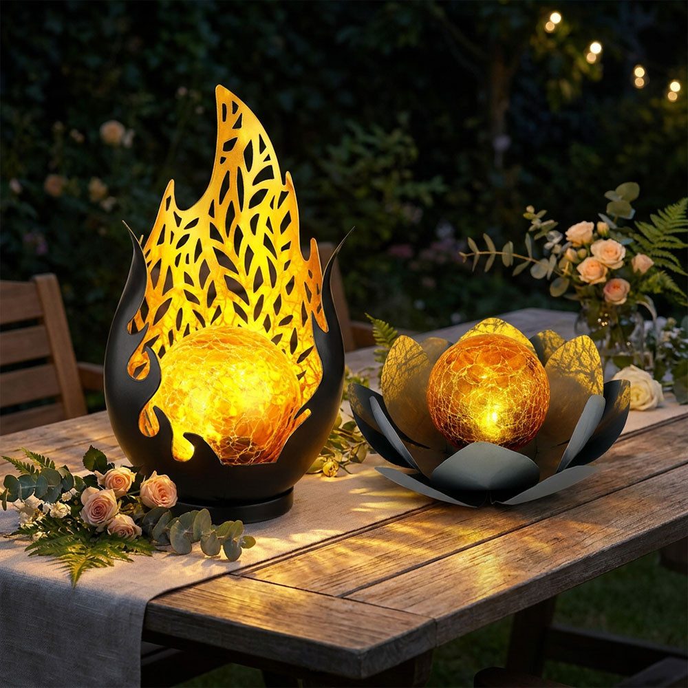 GLOBO LIGHTING LED Solarleuchte, LED-Leuchtmittel fest verbaut, Warmweiß, Solarlampe Außenlampe Gartenleuchte Lotusblume Flamme LED