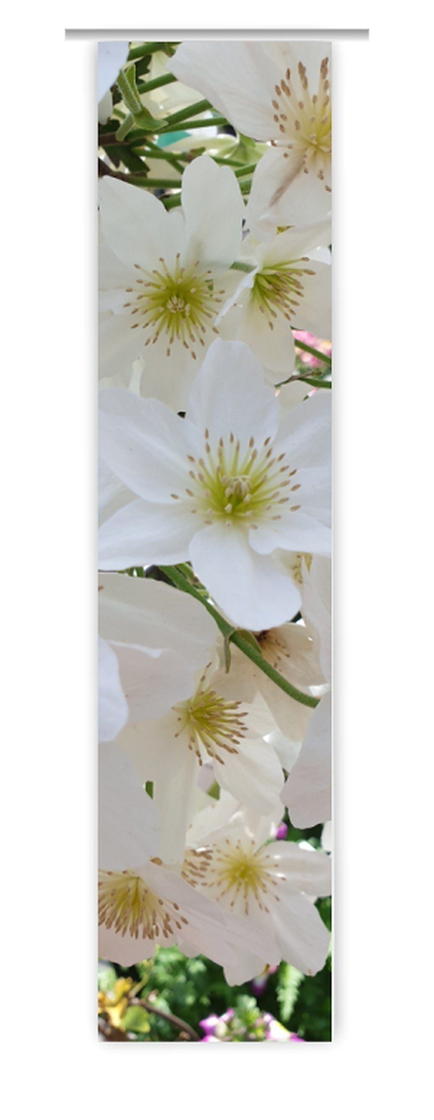 Schiebegardine Weiße Blüten, Flächenvorhang gardinen-for-life, !, waschbar Motiv, Sublimationsdruck mit - haltbar sehr Digitaldruck, tollem