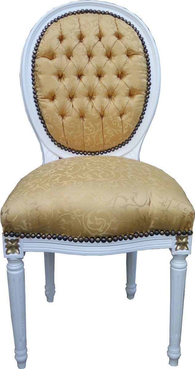 Casa Padrino Esszimmerstuhl Barock Esszimmer Stuhl Gold Muster / Weiß mit Gold Bemalung Mod2 Rund - Medaillon Stuhl | Stühle