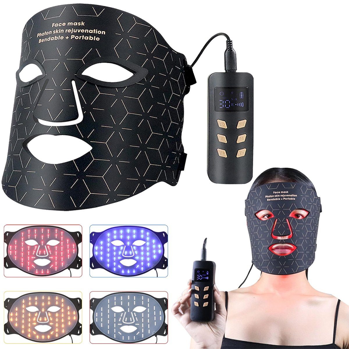 Gesichtsgerät 4 LETGOSPT Licht Hellwellen, Licht Gesichtsmaske, Hautpflege 3 LED Mit Zahnrad Kosmetikbehandlungsgerät für Set, LED die Farben