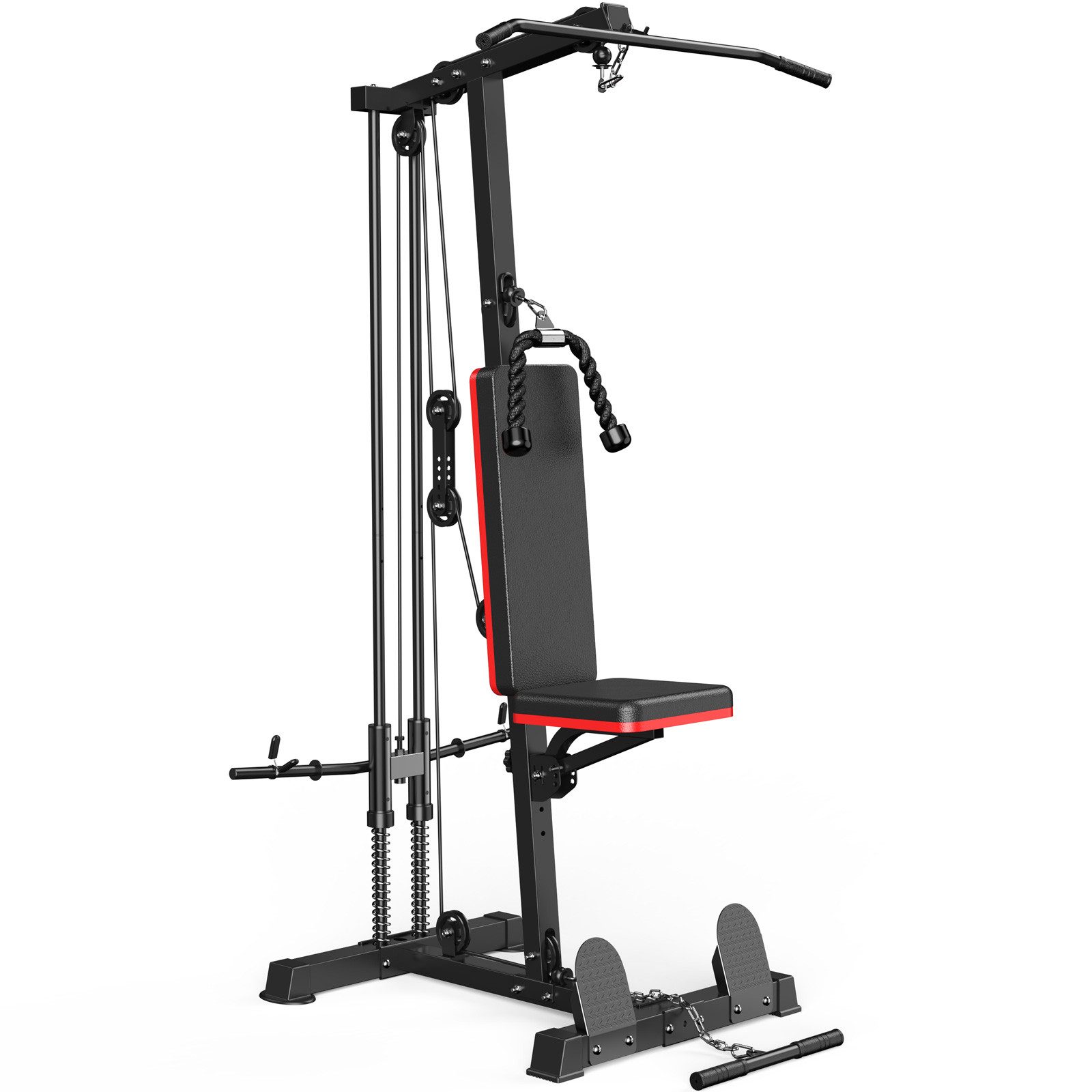 Gywowken Kraftstation 6-in-1 - insgesamt 50 kg, 10 Gewichtsblöcke, 10 Gewichtsblöcke (Set, Fitnessgeräte für Homegym Krafttraining bis 150 kg), Heimfitnessstation mit Latzugstange, Trizepsseil & Bizeps-Stange