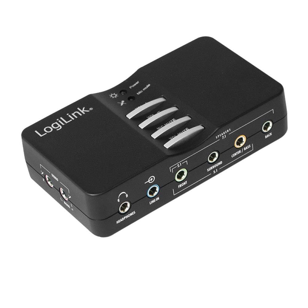 LogiLink USB Sound Box 7.1 8-Kanal USB-Soundkarte, Externer Soundprozessor, Computer Soundkarte mit Kopfhörer Anschluss