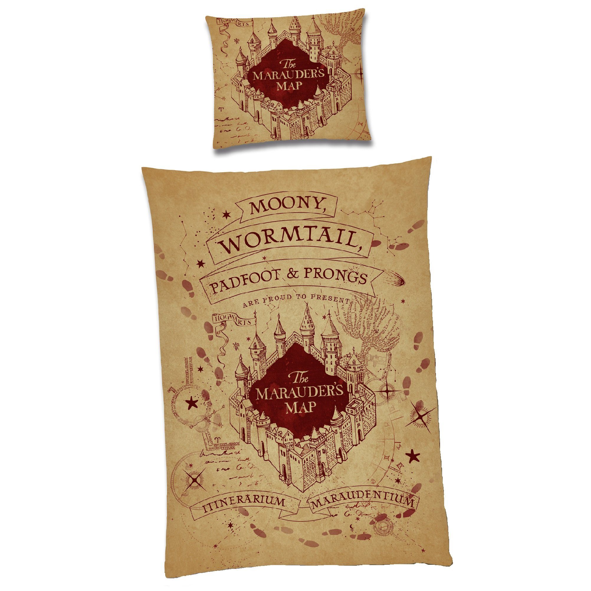 Kinderbettwäsche Harry Potter Marauder's Map 135x200 + 80x80cm aus 100% Baumwolle, Familando, Renforcé, 2 teilig, mit der Karte des Rumtreibers