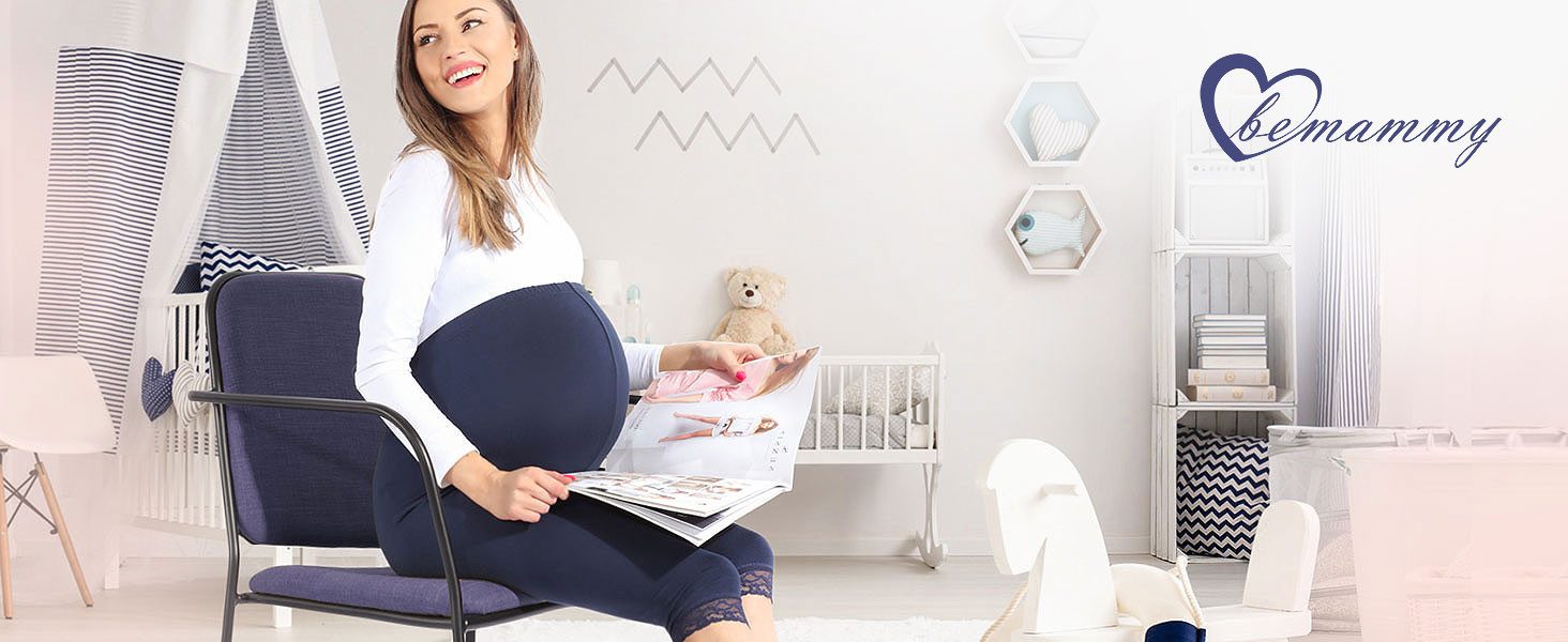 Be Mammy Umstandsleggings Damen 3/4 Umstandsleggings aus Bio-Baumwolle BE20-284 (1-tlg) elastischer Bund