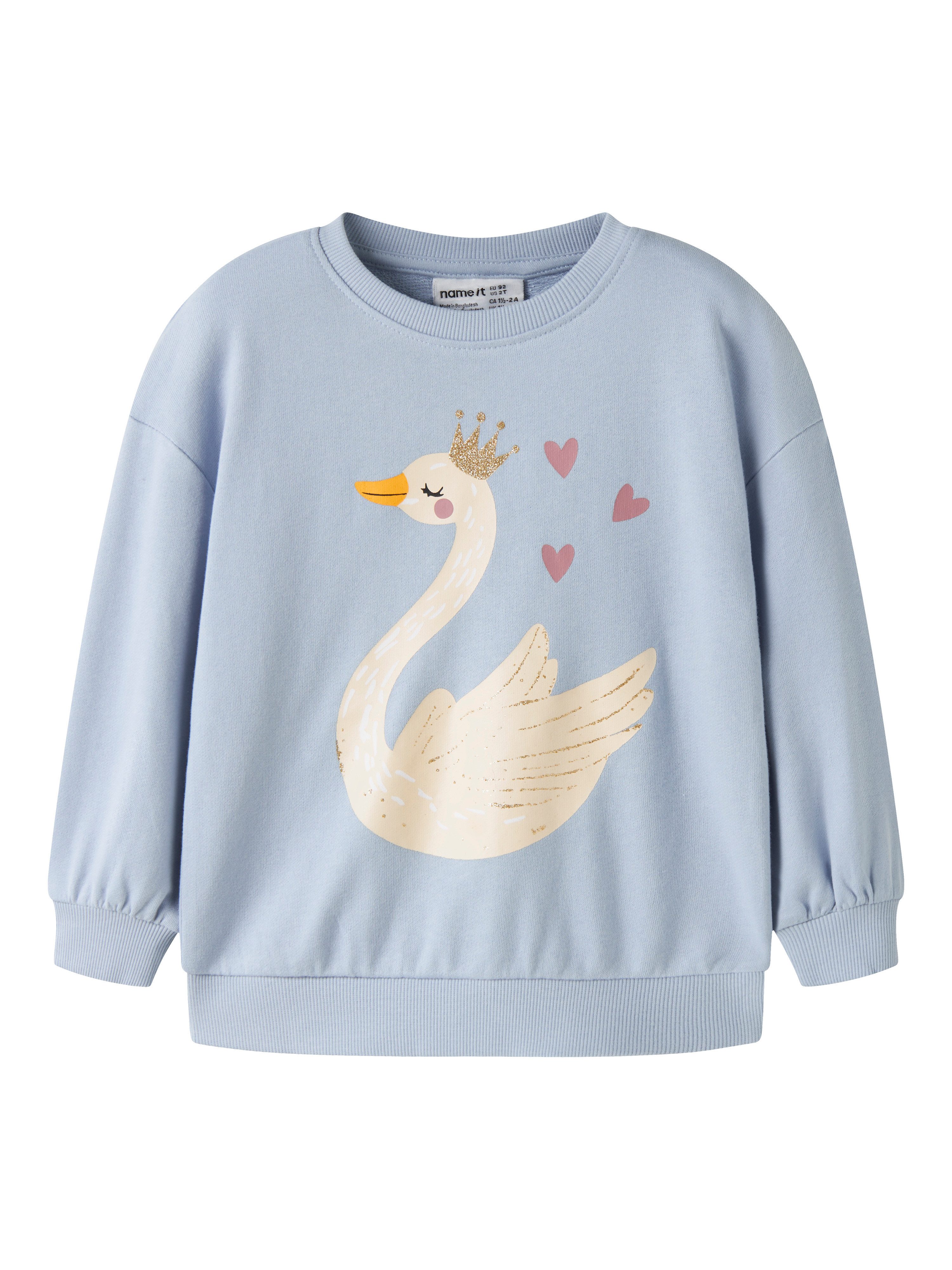 Name It Sweatshirt NMFVALONA LS LONG RLX SWEAT UNB Baumwolle, Druck mit Glitzerdetail