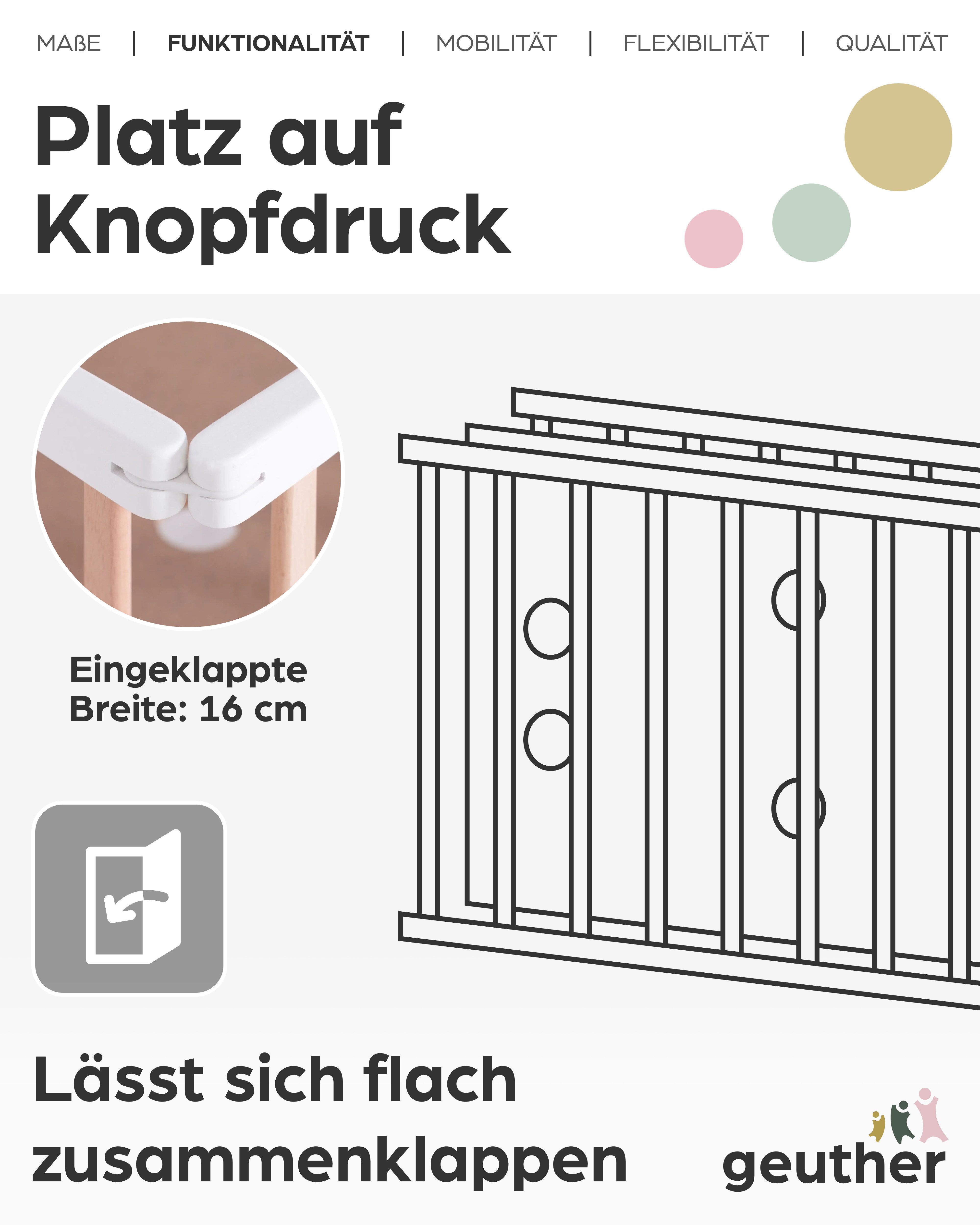 Geuther Kinderbett Kinderklappbett „Mayla“ – klappbar & mobil – 60 × 120 cm, Klappbar