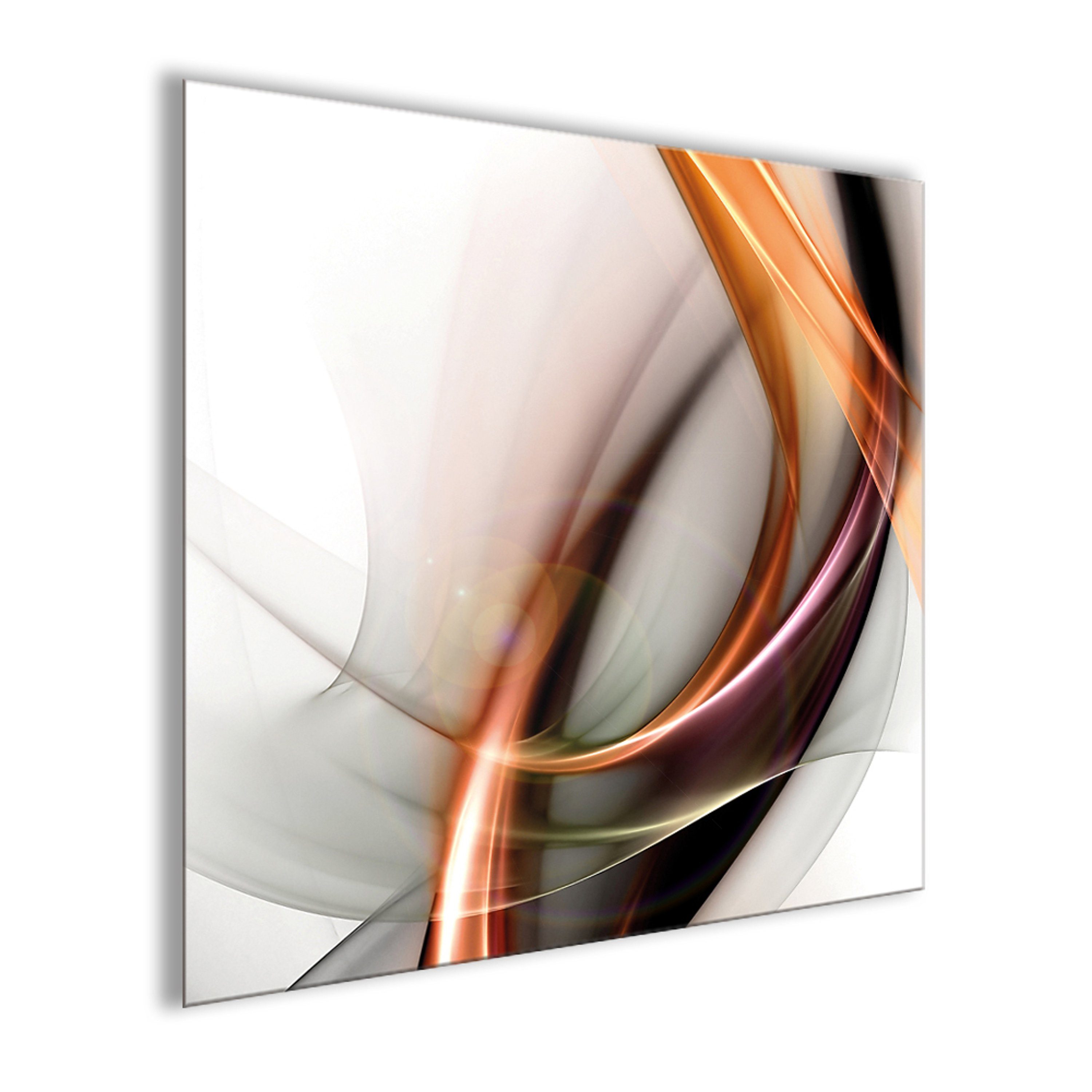 artissimo Glasbild Glasbild 30x30cm weiß, Welle orange Bild Kunst: abstrakte Welle abstrakt