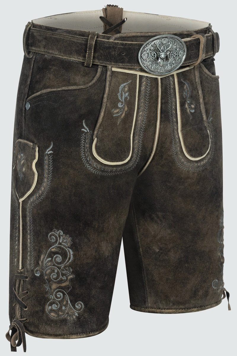 Krüger Trachtenlederhose Lederhose Gideon mit Gürtel - braun