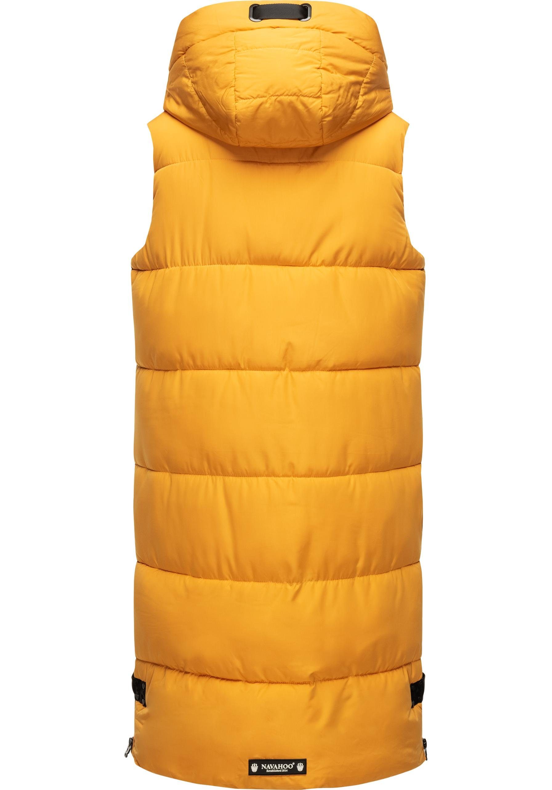 (1-tlg) Damen Steppweste warme Kapuze mit gelb lang Navahoo Outdoor-Weste Schnuffelchen