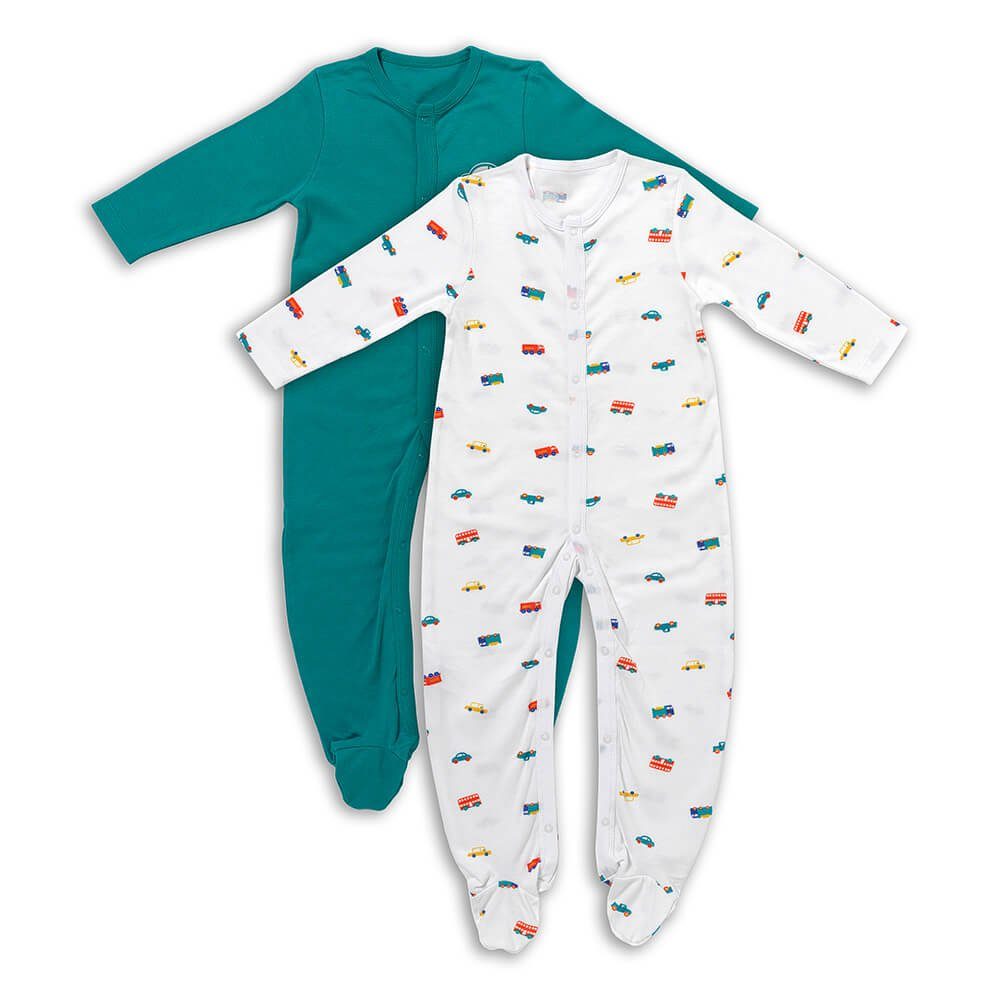 Schlummersack Schlafanzug Bio Baby-Schlafanzug langarm 2er Pack OEKO-TEX zertifiziert Autos