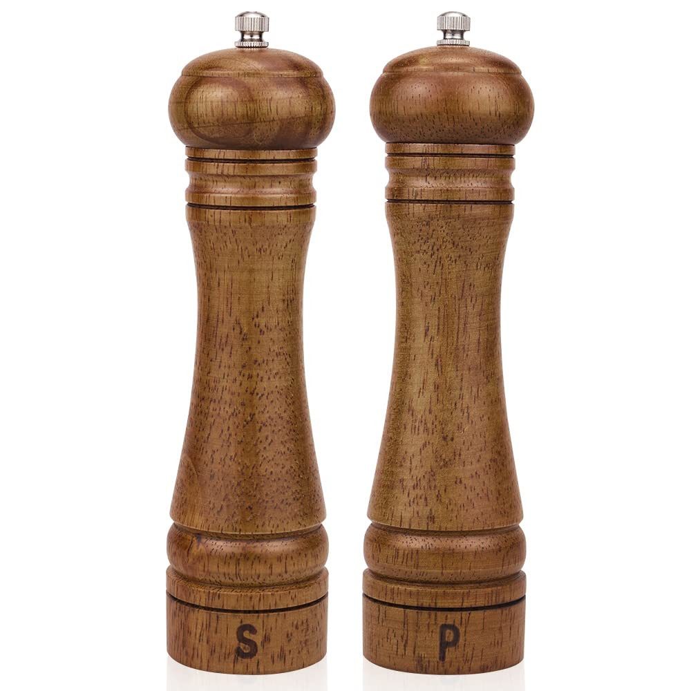 SURFOU Salzmühle Salz-/Pfeffermühle - 2er Set, Gewürzmühlen, Streuer, Mühlenset Holz manuell, (2 Stück), Fassungsvermögen 3 oz, Nachfüllbar, mit S/P-Beschriftung